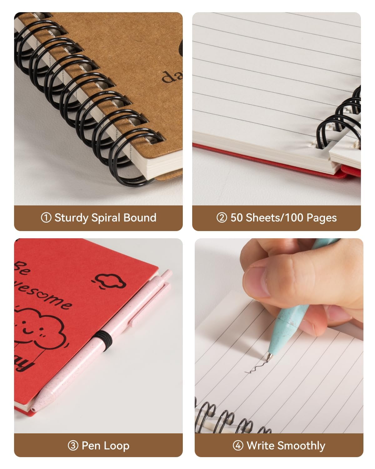 Dynta 50 Sets Small Spiral Notebook and Pen, 4x5.5 Inch Inspirational Journals Bulk, Appreciation Thank You Gifts for Coworkers, Teachers, Students, Family and Friends