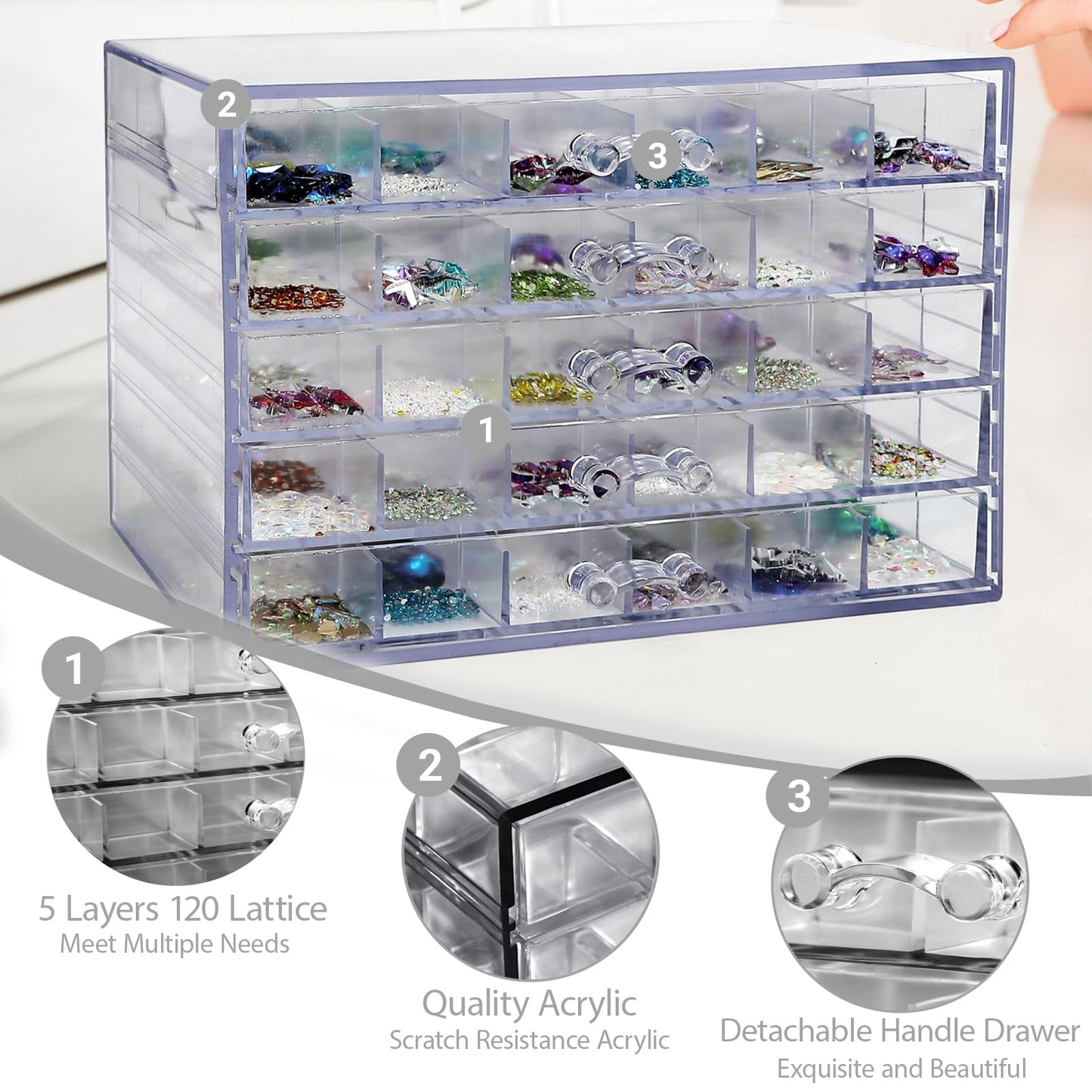 Guolich 5 Tier 120Lattice nail Organizers and Storage Clear Acrylic Nail Jewellery Accessories Storage Case Holder Shelves Display Mesa Para Manicura Profesional Nail Table