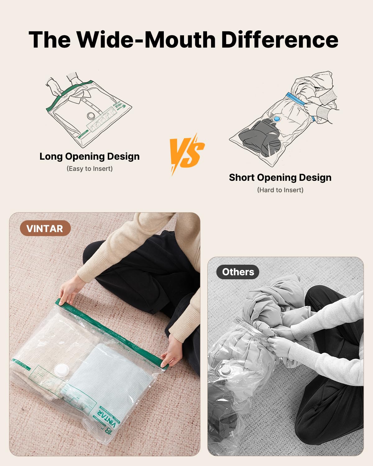 Vacuum Seal Bags for Clothing Travel with Rechargeable Cordless Pump, VINTAR 16 Pack Space Saver Vacuum Storage Bags for Clothes, Travel Compression Bags Set (4XL/4L/4M/4S) for Luggage and Suitcase