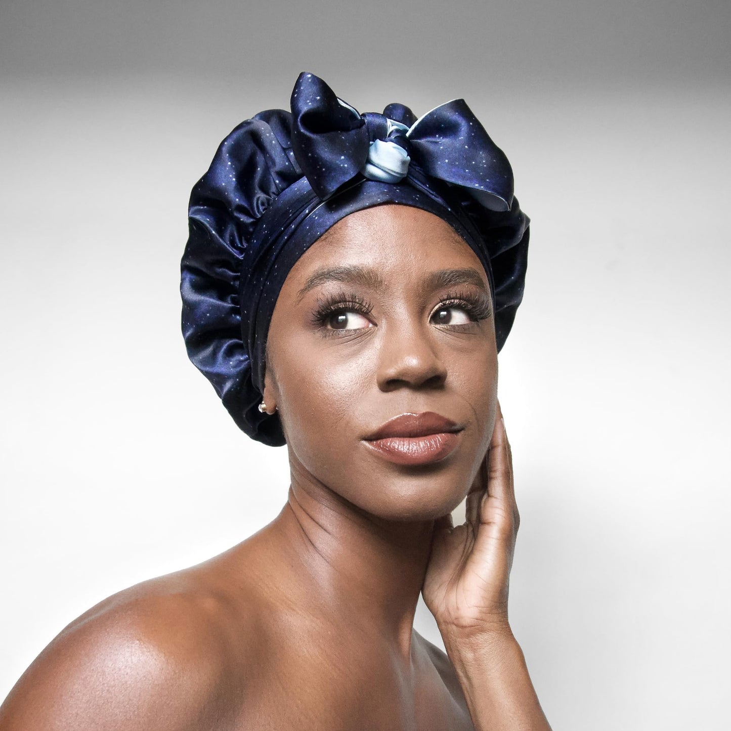 Midnight Print 100% Pure Mulberry Silk Bonnet with Ties - Reversible Silk Bonnet for Sleeping Women - Satin Hair Wrap Bonnet for Black Women - Silk Hair Bonnet for Sleeping - Made in USA