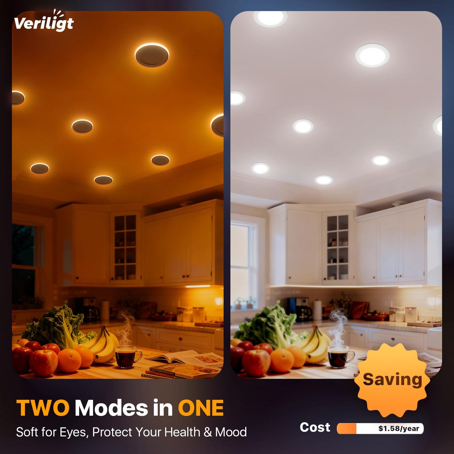 Veriligt 12 Pack 6 Inch LED Recessed Light with Night Light, 2700K/3000K/3500K/4000K/5000K 5CCT Ceiling Light, 1050LM 12W 120V, Dimmable Canless Wafer Downlight ETL&FCC, Energy Saving Star