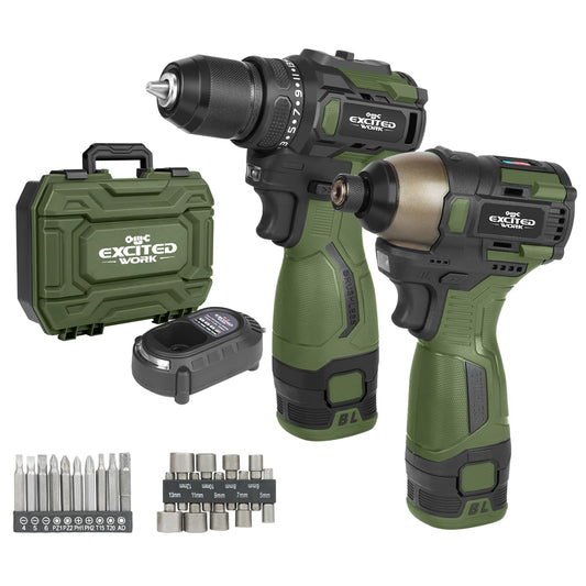 LAZYLAND 17V Brushless Screwdriver Drill Set, 140Nm Cordless Impact Driver & 55Nm Electric Drill with 3 Adjustable Speed, 2 Batteries and Led Work Light
