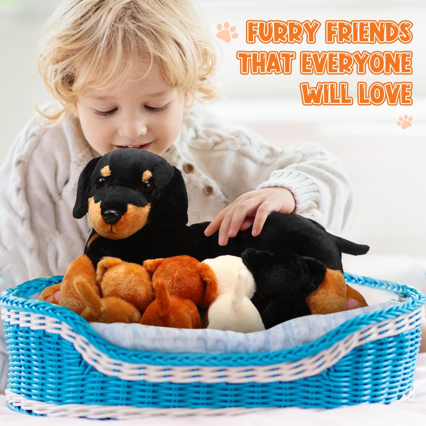 Honoson Nurturing Dog Stuffed Animal Set with 4 Baby Puppies, Soft Cute Dog Themed Plush Toys for Kids, Girls, Boys Birthday, Valentine Gifts