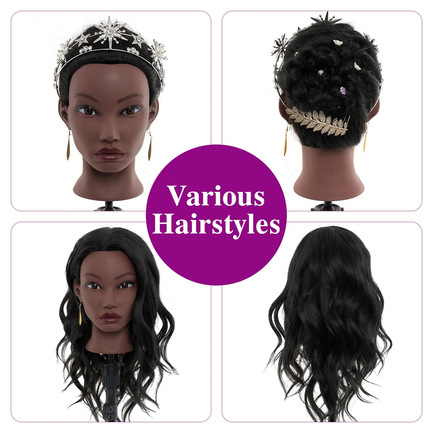 20 Inch Mannequin Head Human Hair with Stand,Real Hair Mannequin Head for Braiding,Cosmetology Manikin Doll Head for Styling with Mannequin Head Stand Table Clamp Hair Braiding Set