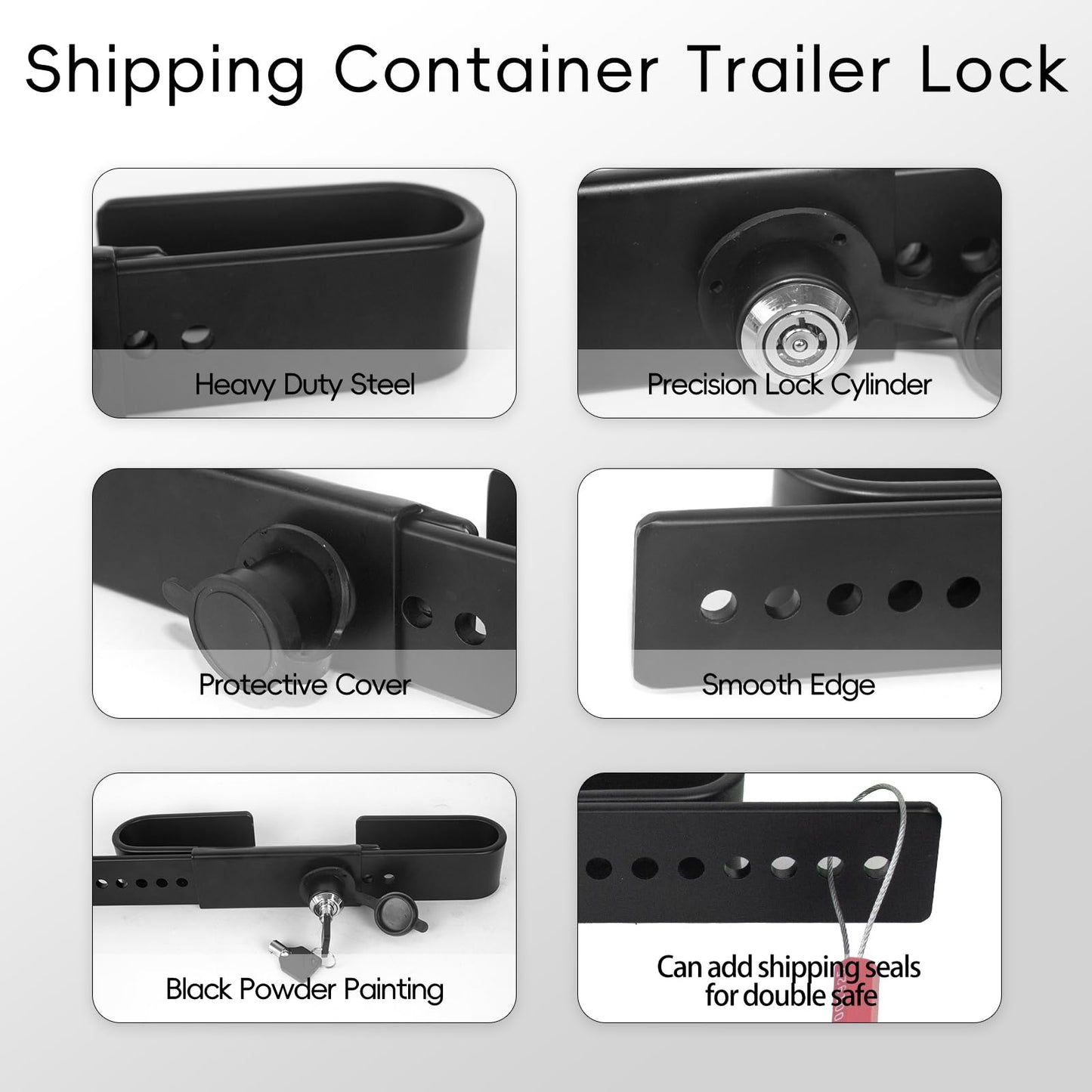 Quality Life Shipping Container Lock, Cargo Door Lock, Heavy Duty Steel Trailer Box Lock with 2 Keys, Dust Cover Re-useable - Black