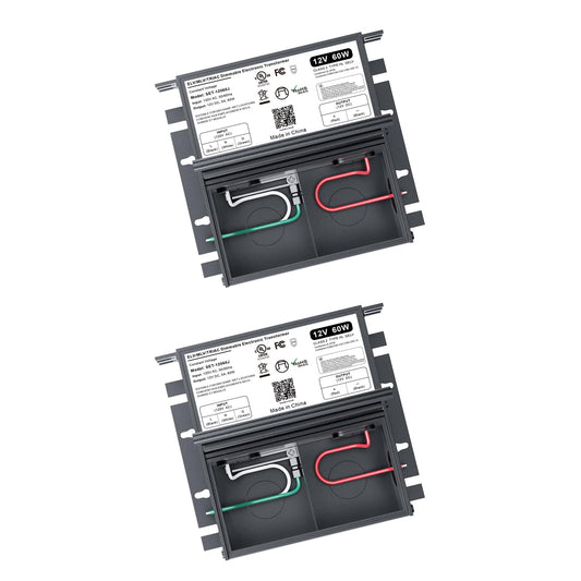 2 Pcs 60W 12V Dimmable LED Driver, Triac/ELV/MLV AC to DC Power Supply for LED Light, Halogen Bulb, LED Transformer Compatible with Lutron & Leviton Dimmer, for Indoor/Outdoor Use