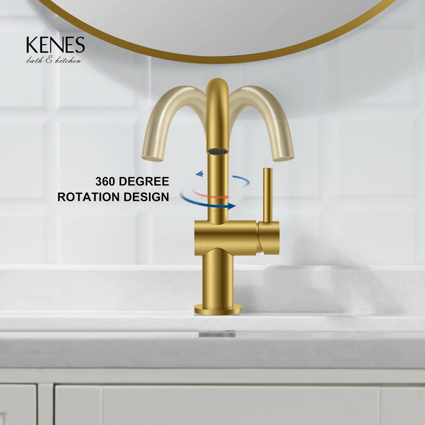KENES Brushed Gold Single Handle Bathroom Faucets Modern Prep Wet Bar Sink Faucets Bathroom Sink Faucet with Drain Assembly & Deck Plate, Farmhouse RV Camper Outdoor Utility Faucet, KE-9005B-4