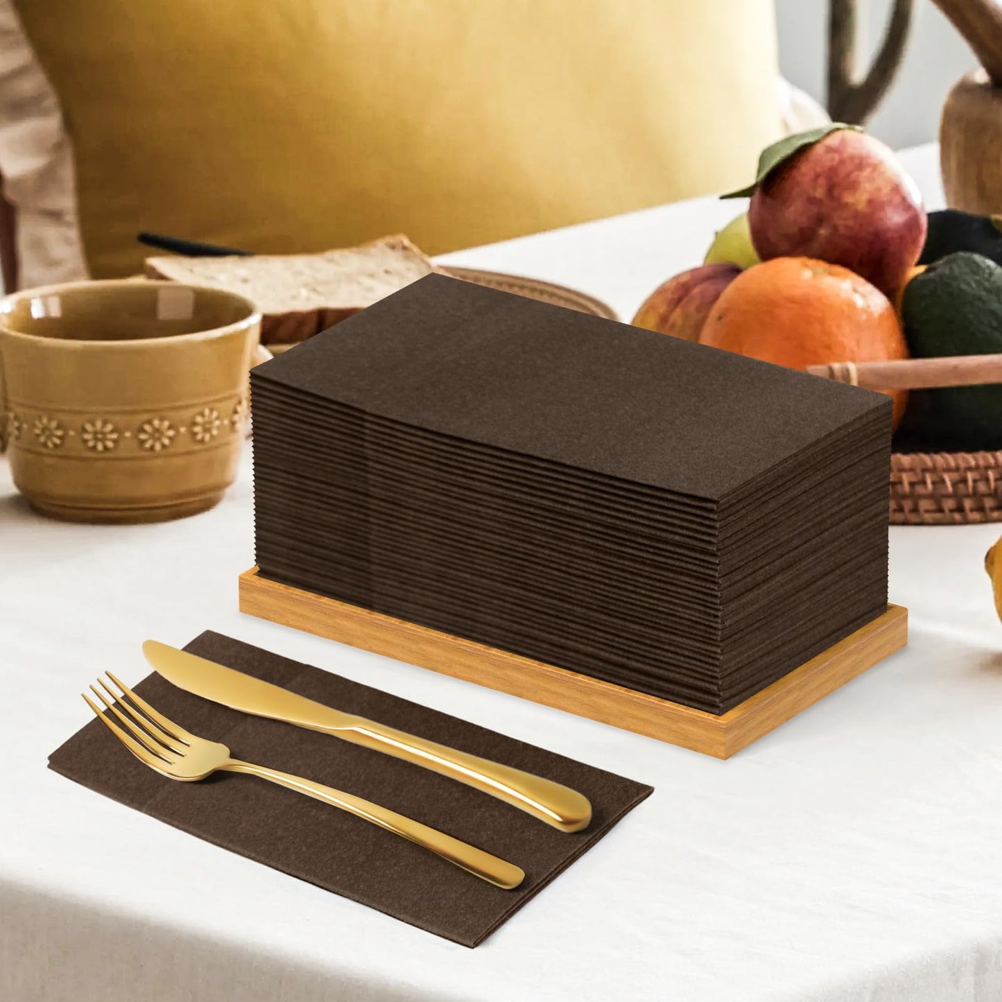 KAMMAK Napkins Disposable Coffee Cloth like Dinner Paper Napkins with Pocket 100 Pack Folded Luncheon Napkins Wedding Reception Bathroom Guest Hand Towel for Party Decoration, Kitchen,16.5 x 16.5 inch