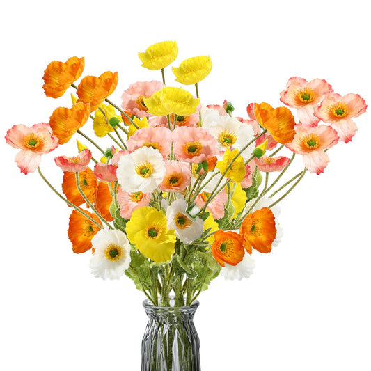 Canlierr 30 Pcs Silk Artificial Poppy Faux Poppy Spring Flowers for Home Kitchen Wedding Decorations Floral Arrangement Table Centerpieces Vase Bouquet (Mixed Colors)