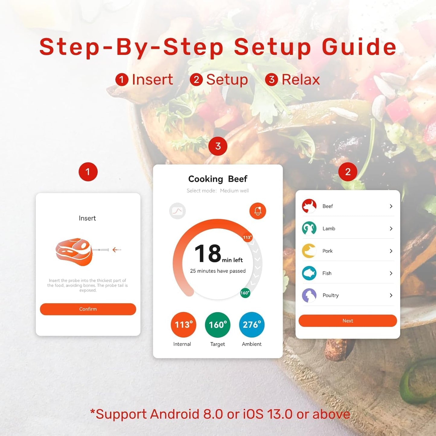 Meatmeet Wireless Bluetooth Meat Thermometer Digital, Smart AI Powered Cooking Thermomer with APP Control, IP69 Waterproof Meat Probe for BBQ, Oven, Grill, Smoker (S Pro)