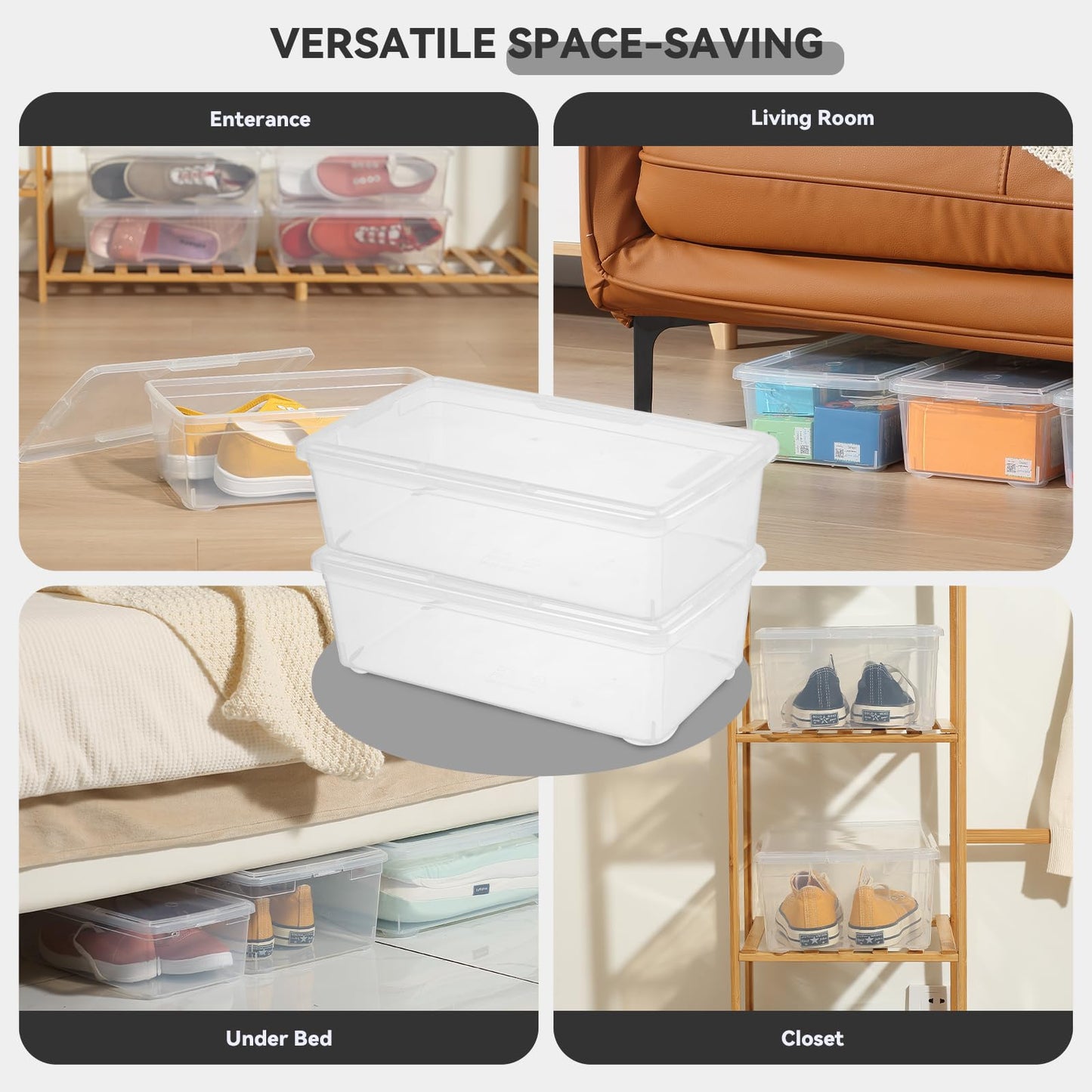 novelinks 12 Pack 6QT Plastic Storage Bins with Lids, Stackable Shoe Storage Boxes Organizer Bins, Craft Organizers and Storage for Shoes Organization (Clear)
