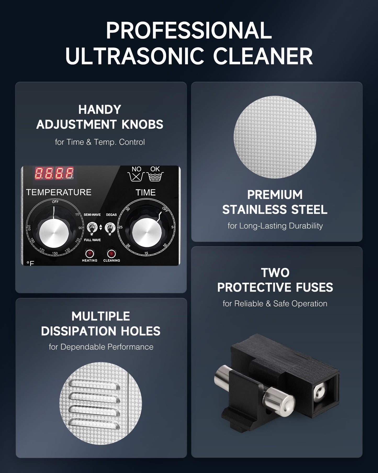 CREWORKS 2L Ultrasonic Cleaner with Degas & Gentle Modes, 60W Stainless Steel Ultrasonic Cleaner Machine with Heater and Timer, Ultrasonic Parts Cleaner with Knob Control for Jewelry Glasses Watch