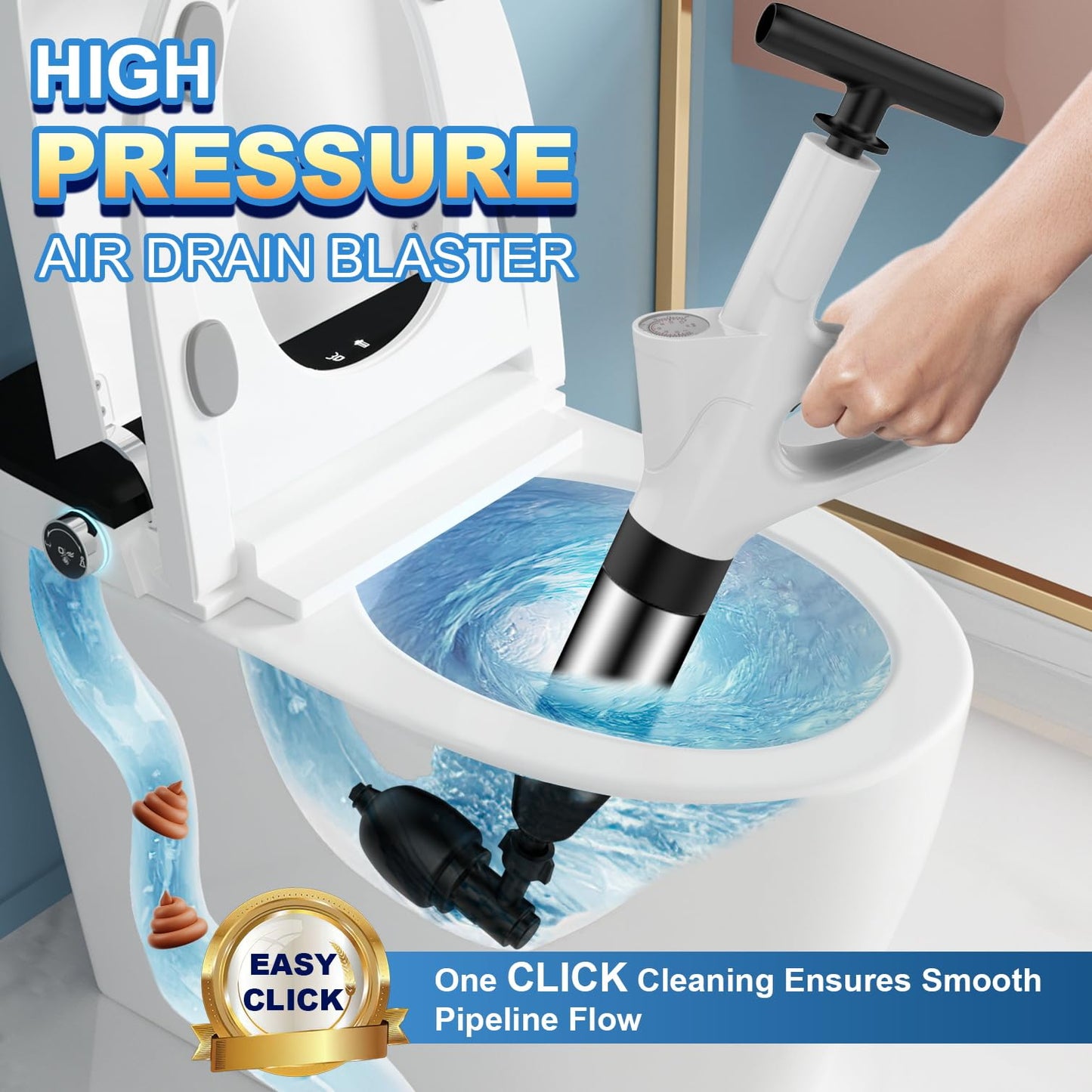 Mieaoll Toilet Plunger,High Pressure Toilet Plunger Heavy Duty,Toilet Auger Air Drain Blaster with Pressure Gauge,Toilet Unclogger for Bathroom and Plumbing Clogs