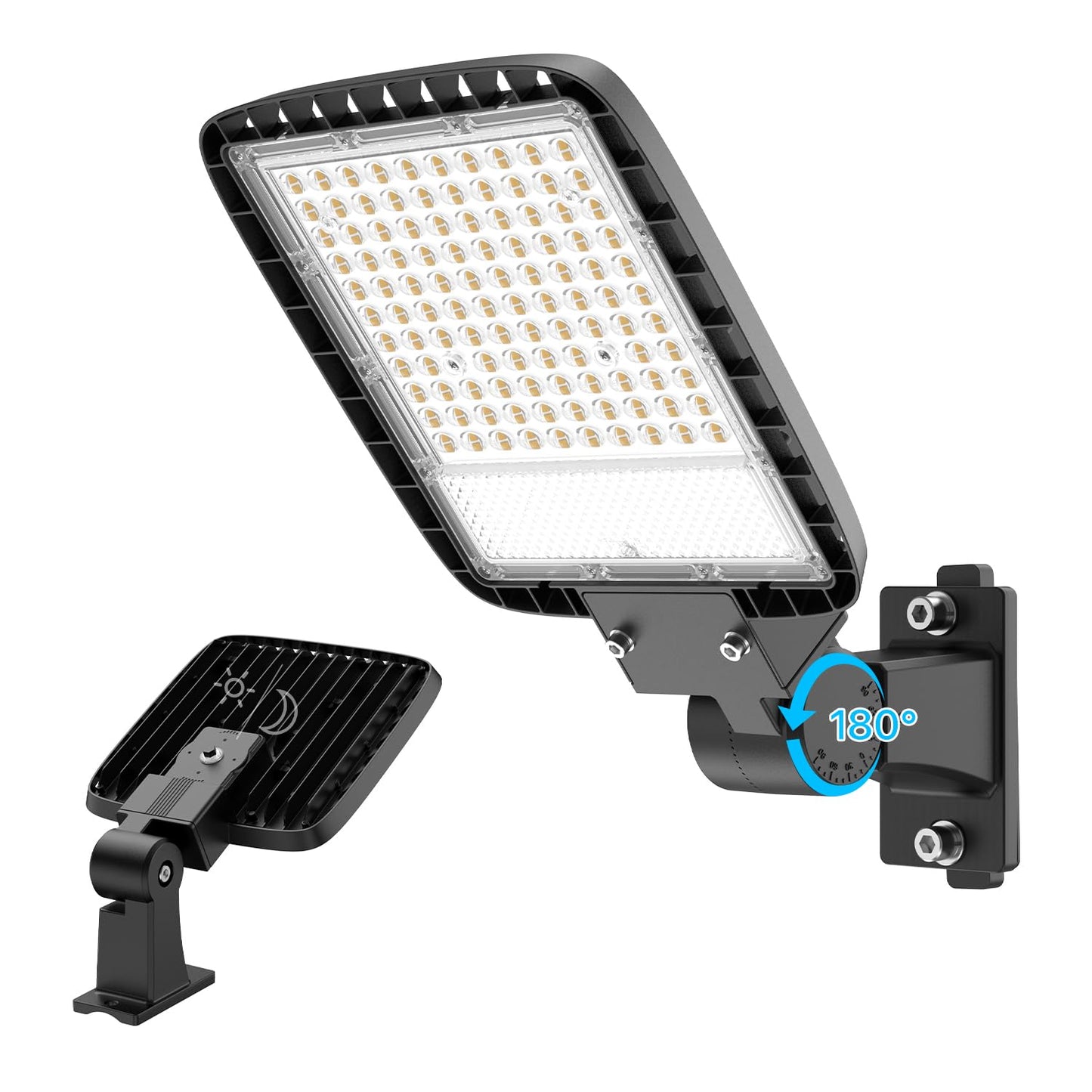 lumenfox LED Parking Lot Light, 150W LED Shoebox Light with Dusk to Dawn Photocell, 5000K Daylight, IP65 Waterproof, Adjustable Arm Mount, AC 120V, Commercial Light for Parking Lot, 1 Pack