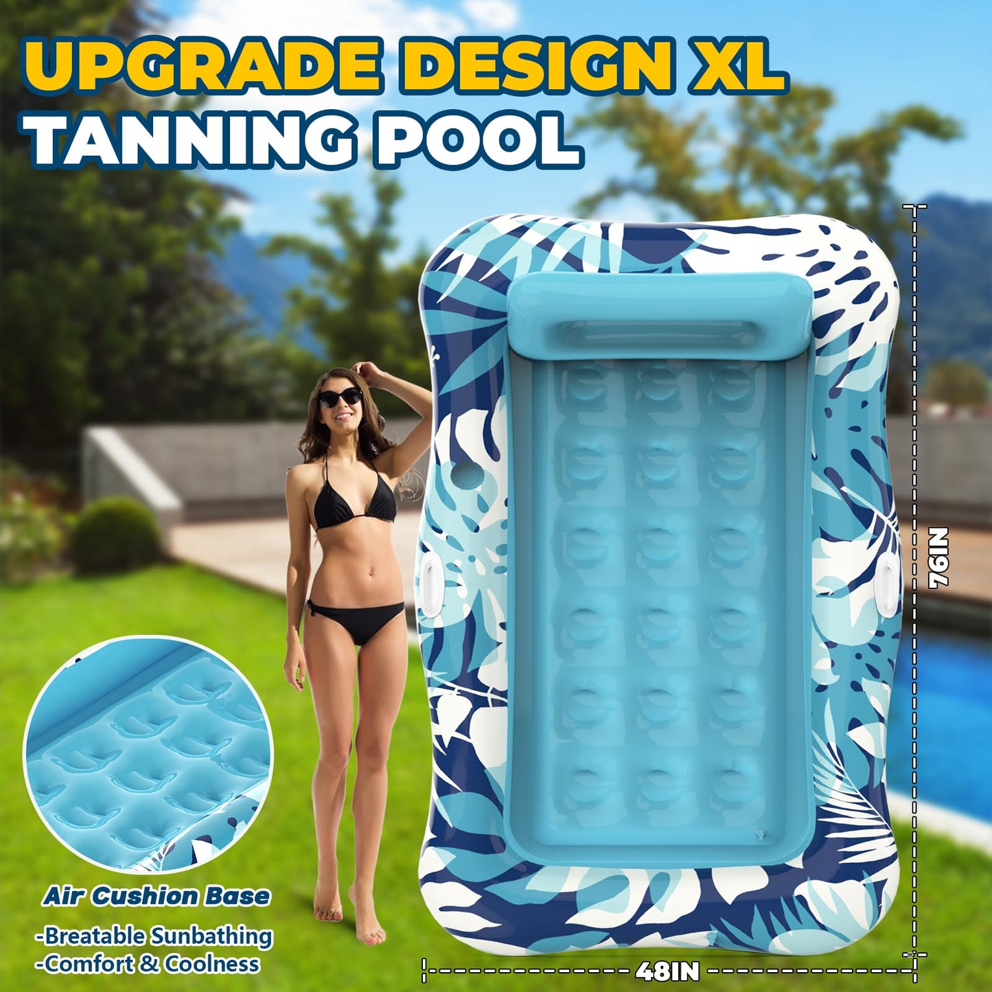 Pool Floats Adult,76" x 48" Inflatable Tanning Pool Lounger Float with Pillow,4 in 1 Suntan Tub Sunbathing Raft Floatie Water-Filled Mattress Kids Pool Ball Pit,Perfect for Lake Water Party & Relax