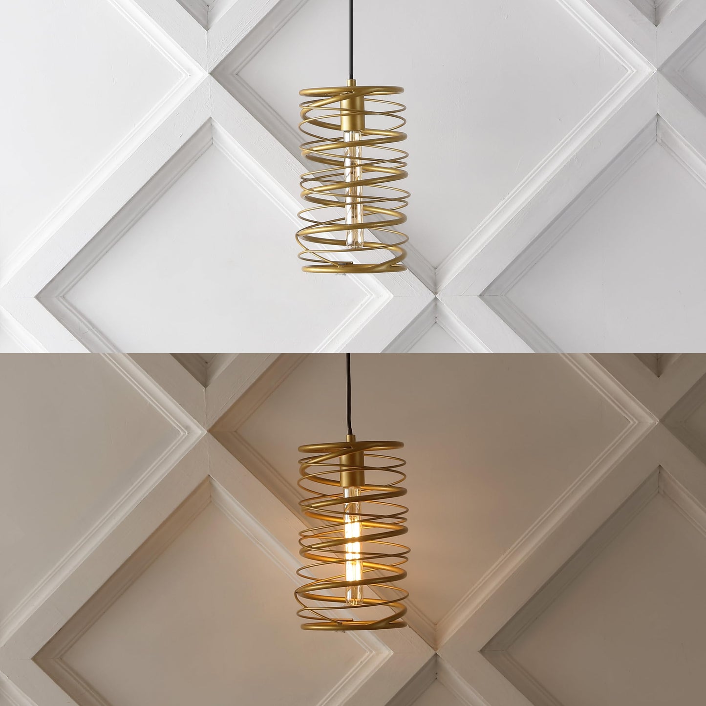 JONATHAN Y JYL7910A Helisa 7.25" 1-Light Modern Contemporary Iron Spiral LED Pendant, Gold Paintingfor Bedside Table, Kitchen Island, and Dining Table