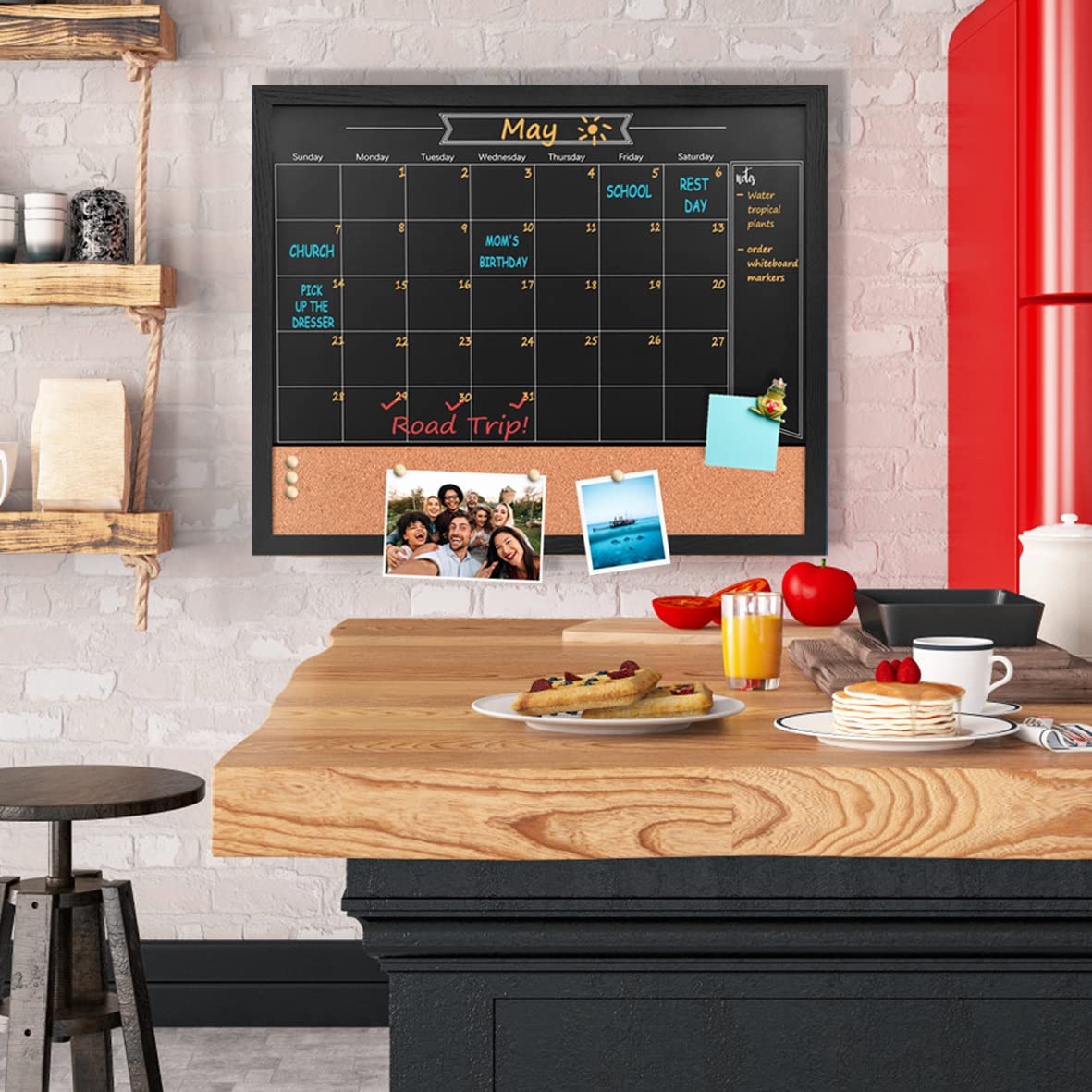 Umtiti Chalkboard Calendar and Bulletin Combo Board. 18" x 22" Black Wooden Frame，Magnetic Chalkboard.Perfect for Office, Home School Message Board，HBZHB-BK4555-US