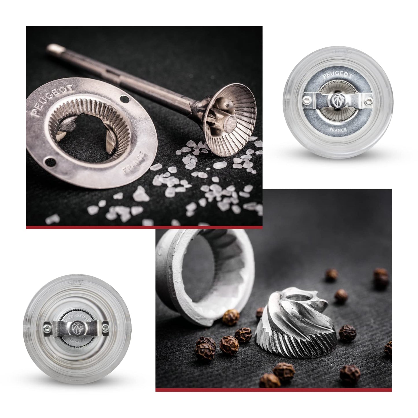 Peugeot - Nancy Manual Salt and Pepper Mill Set - Transparent Adjustable Grinders - Acrylic, Clear, 4.7 Inches