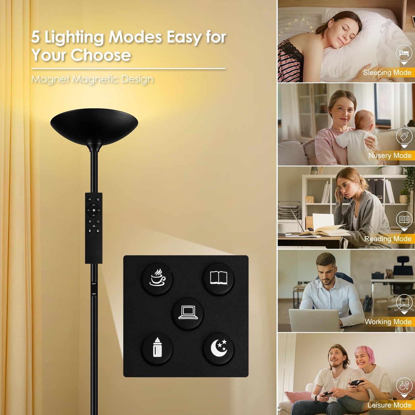 Bricosmocon Stepless Dimmable Floor Lamp,30W 3000LM Super Bright LED Torchiere Floor Lamps with Remote & Touch Control,71 in Tall Modern Standing Lamp for Living Room Bedroom Office,2700k-6500k,Black