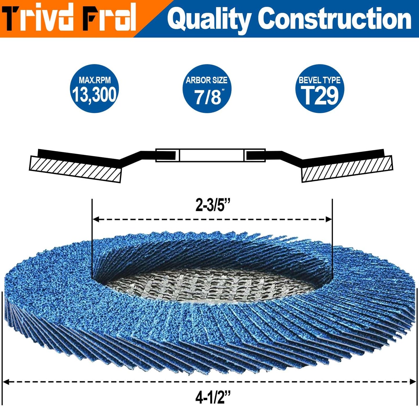 40 Pack Flap Discs 4 1/2 for Angle Grinder Sanding Disc - Trivd Frol 40/60/80/120 Grit T29 Flap Disc, 7/8 Inch Zirconia Abrasive Grinding Wheel Disc for Metal, Wood, Stainless Steel Finishing