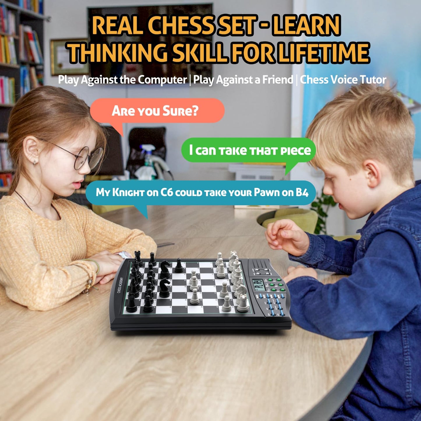 LEVEROAM Talking Chess Academy with Voice Teaching System, Electronic Chess Set with Strong Magnetic Pieces, Electronic Chess Board with Rating ELO 2000, Smart Chess Board Great for Brain Training
