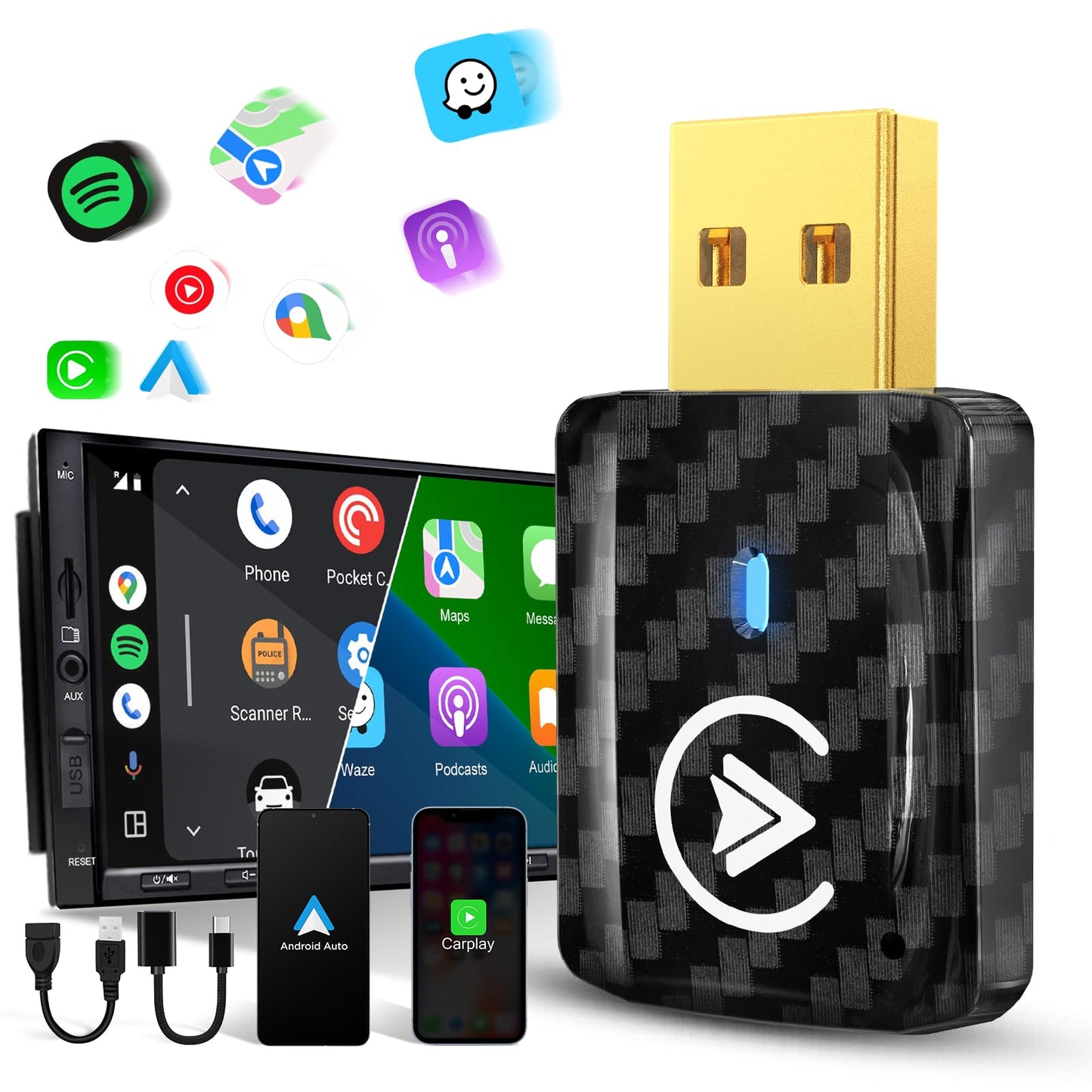 MSXTTLY 2in1 Carplay Wireless Adapter Android Auto Wireless Adapter, Mini USB Small Dongle Fast Auto Connect, Car Play Play Plug, for Apple iPhone iOS & Android 11+, OEM Wired Car Model 2017+, Black