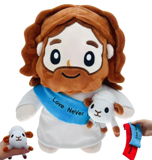 FINEJUSTOK Jesus Holding Lamb Plush Doll – Soft Jesus Plush Doll ，Inspirational Religious Stuffed Toy Shepherd Theme for Kids & Adults，Best Gift for Birthday& Christmas&Easter