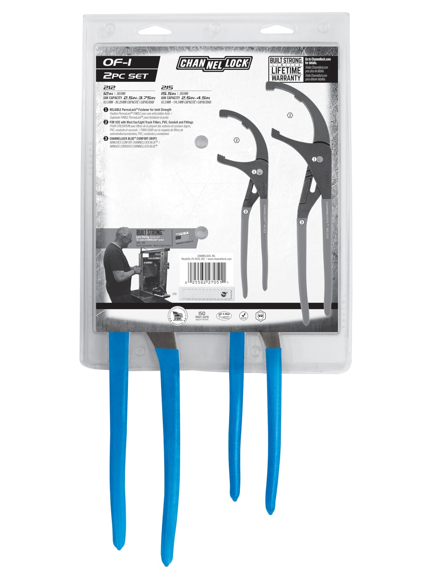 Channellock OF-1 2-Piece Oil Filer/PVC Plier Gift Set: 12-Inch and 15-Inch, Matte/Unpolished