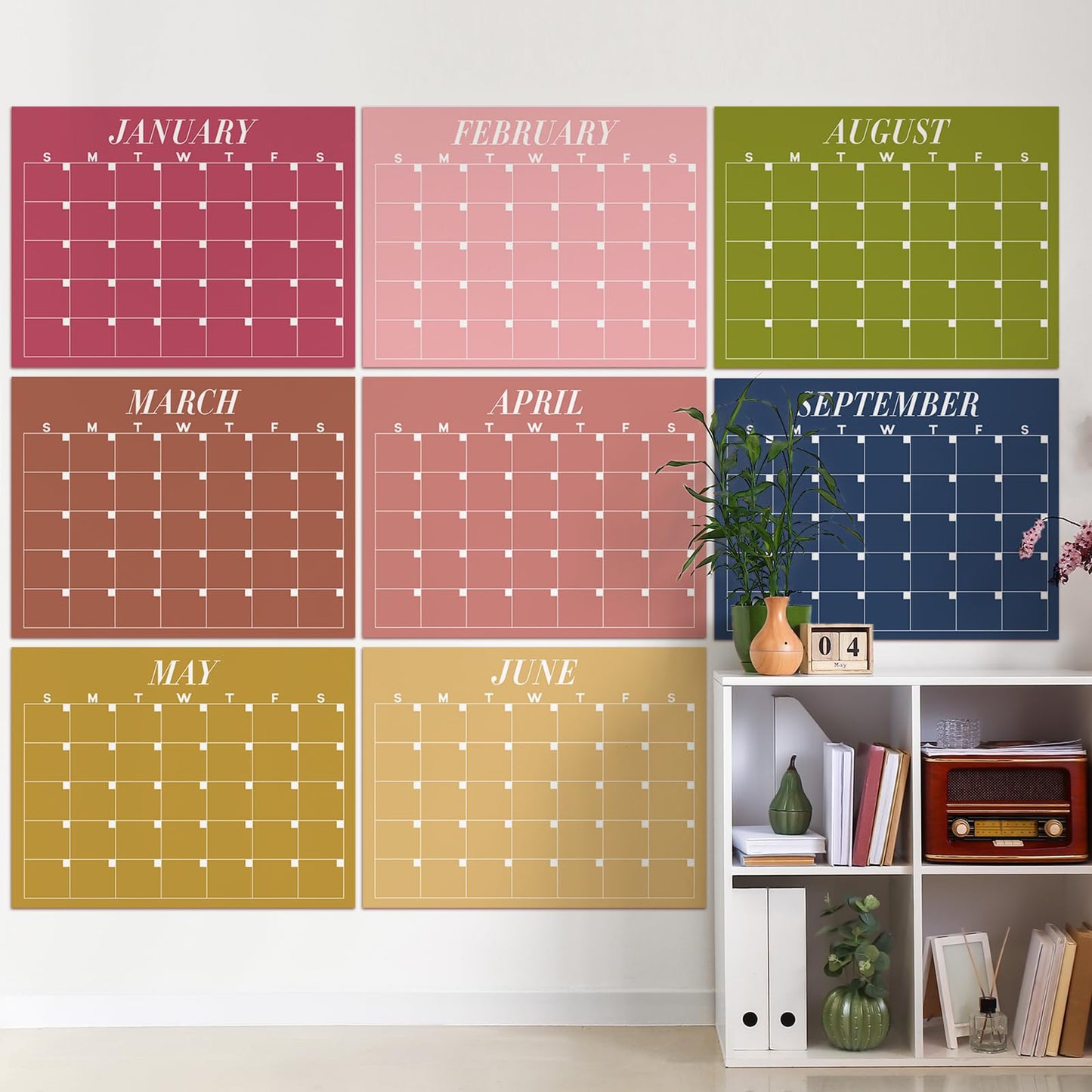 12 Pcs Extra Large Undated Calendar 40‘'x 27.5‘' Large Classroom Wall Calendar 12 Month Big Dry Ease Reusable Planning Yearly Rainbow Planner for Office Home Educational Study Back to First Day Class