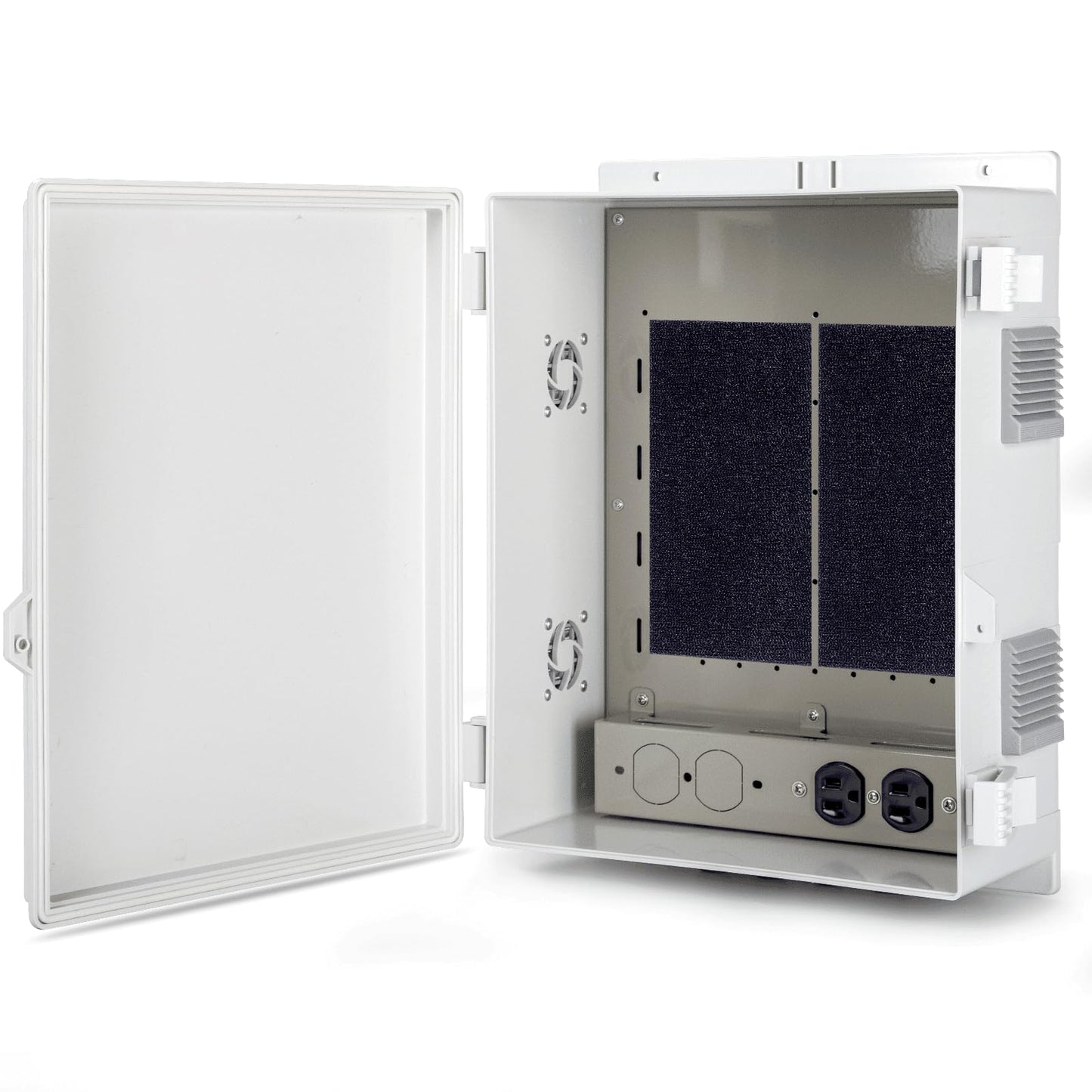 Namunanee Outdoor Electrical Junction Box with High Power Outlet, 16"H* 12"L* 5.9"W, ABS Water Resistant Enclosure with Internal Mounting Panel & Hinged Cover.