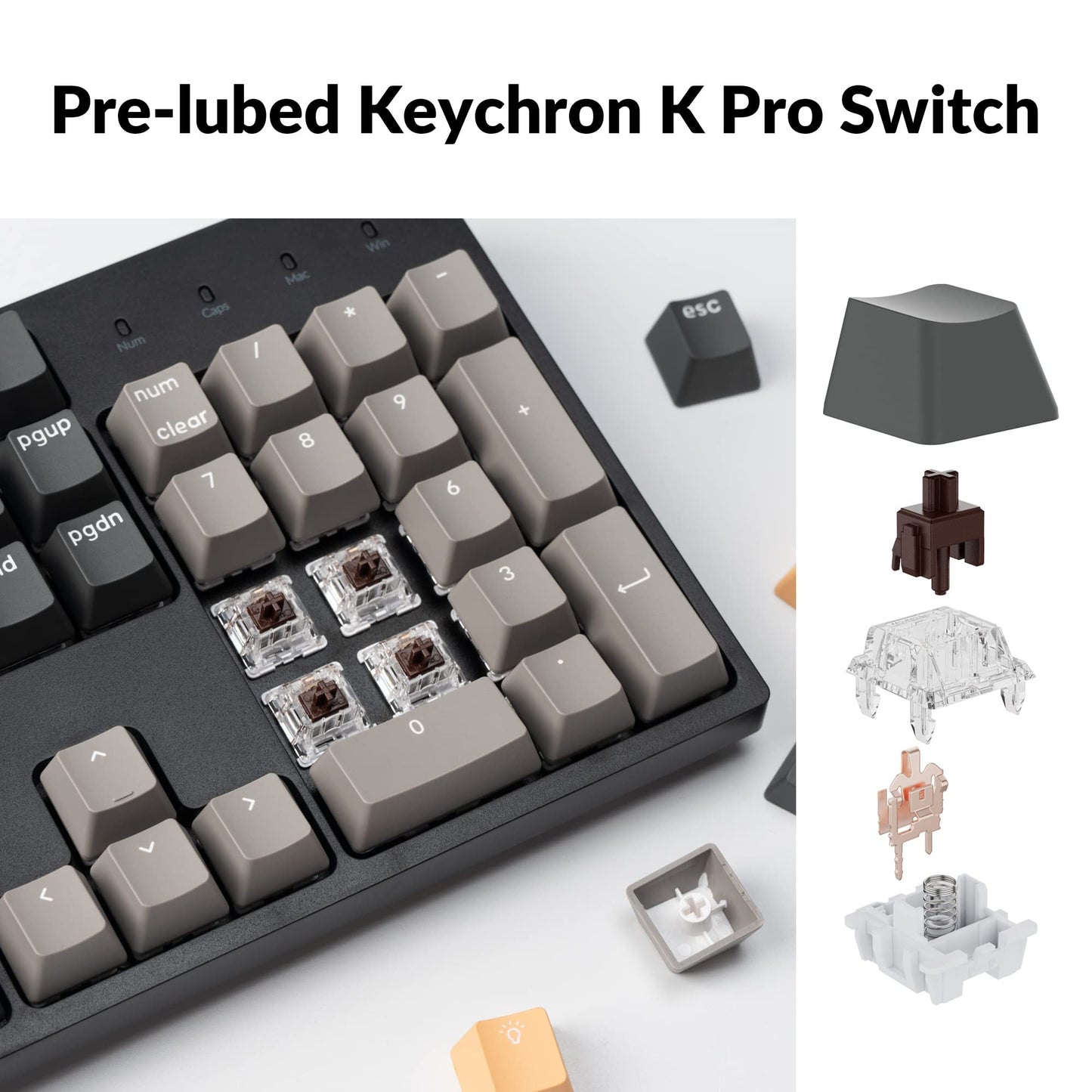 Keychron C2 Pro Wired Custom Mechanical Keyboard Full Size Layout QMK/VIA Programmable Macro White Backlit with Keychron K Pro Brown Switch OEM Profile Double-Shot PBT Keycaps for Mac Windows Linux