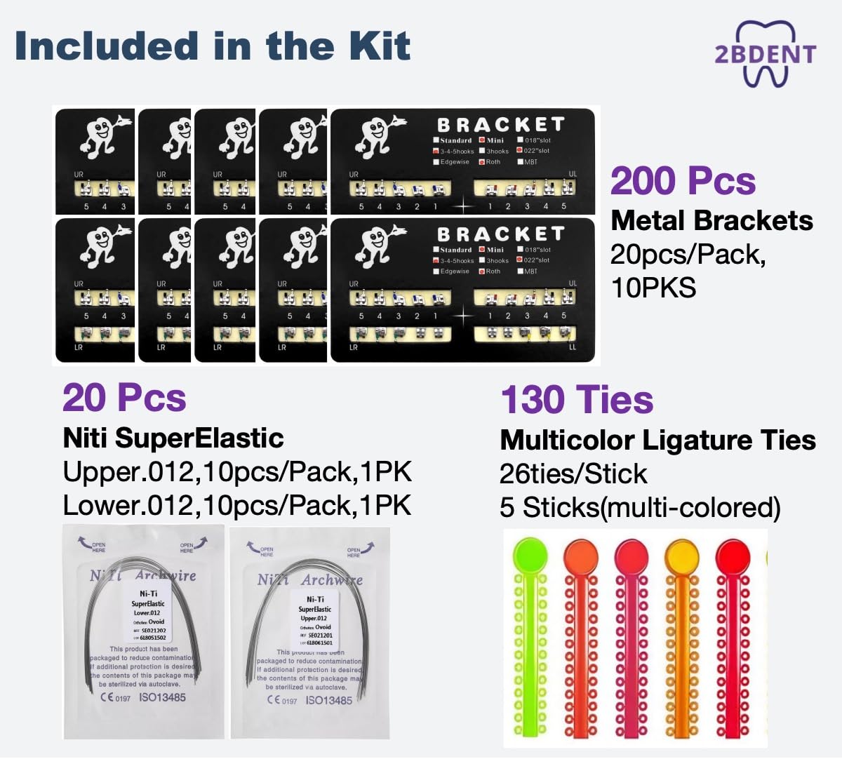 2BDENT Dental Braces Kit Orthodontic Metal Braces Kit, Orthodontic Ligature Ties Kit