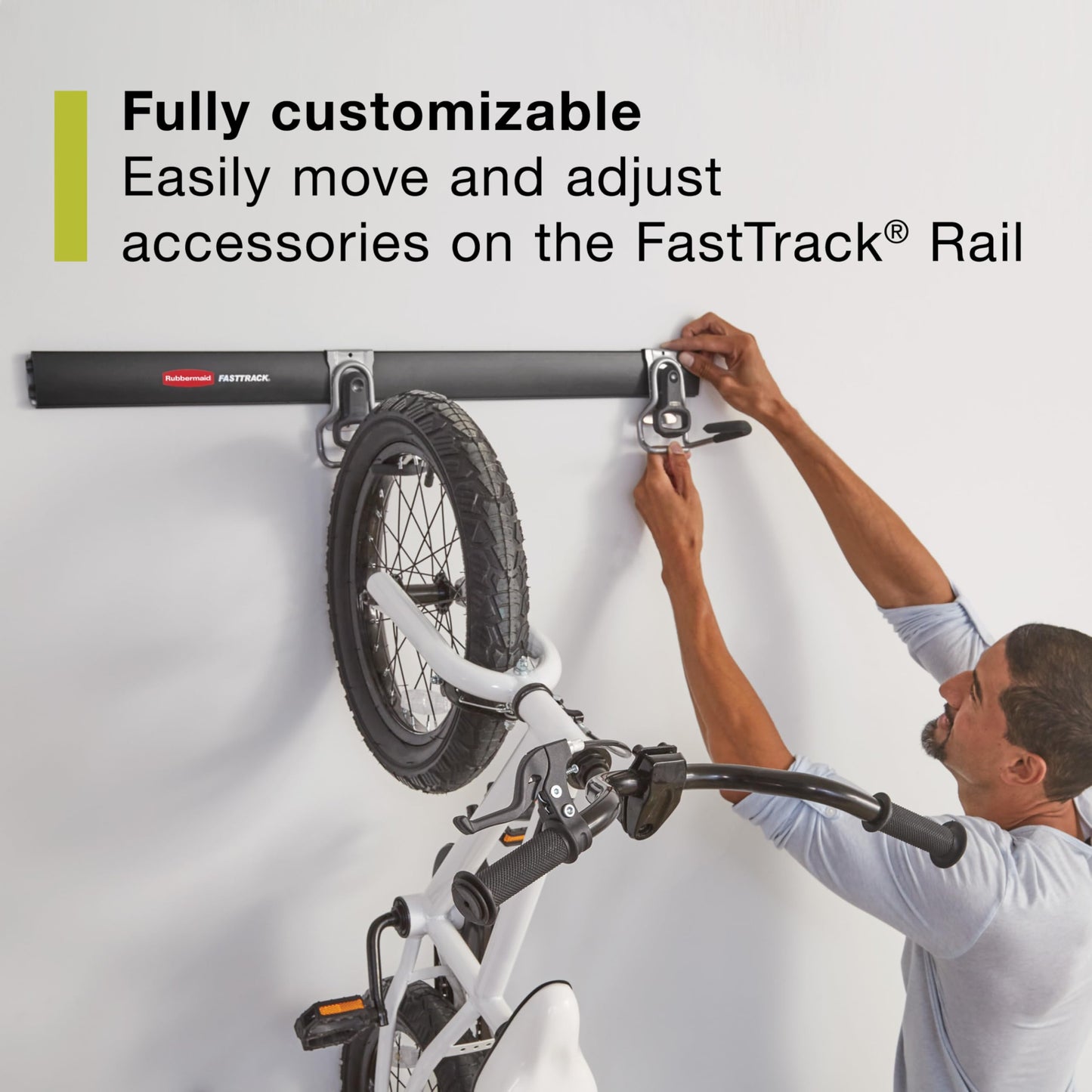 Rubbermaid FastTrack Garage Storage Bike Storage Kit, 3 Piece, All in One Rail Hook Kit Organizer, Heavy Duty Organization for Home/Garage/Wall/Shed