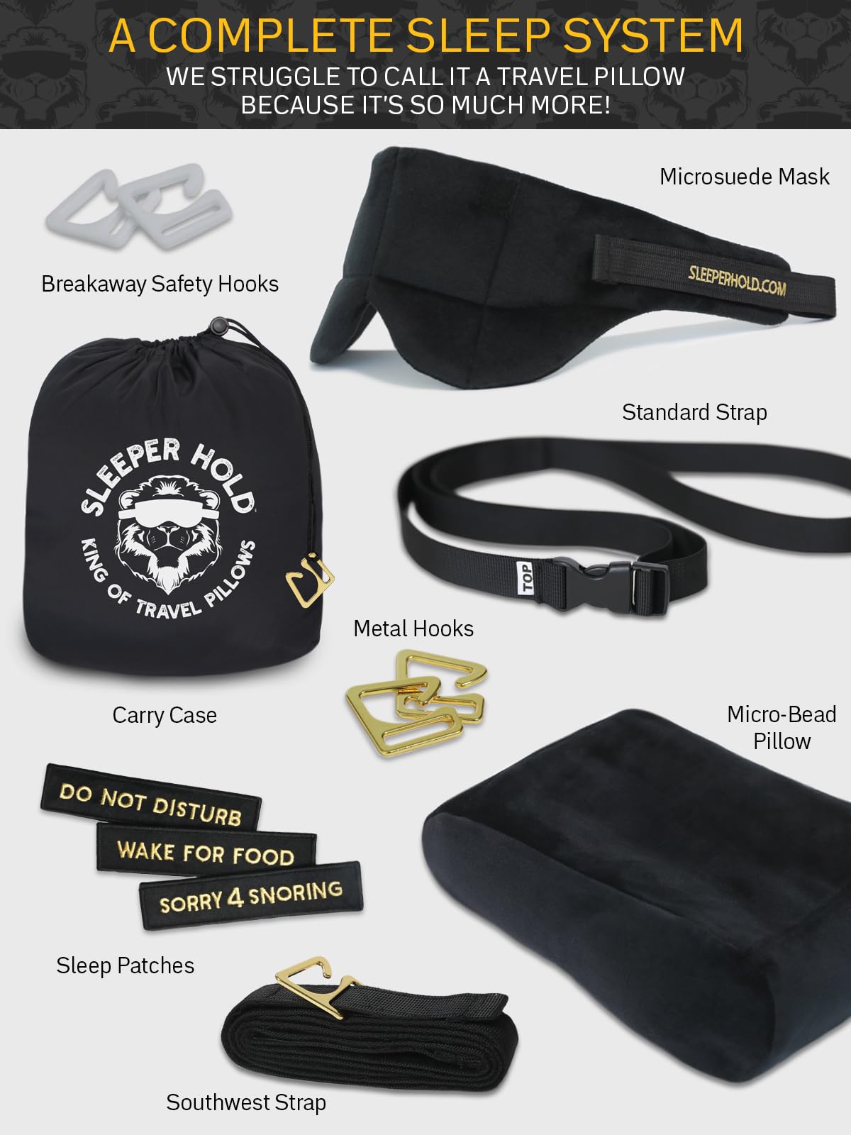 Sleeper Hold Travel Pillow - Real Sleeping Experience on Long Flights - Head Strap with Eye Mask - Super-Soft, Lightweight, Easy-to-Carry, and Machine-Washable Airplane Pillow