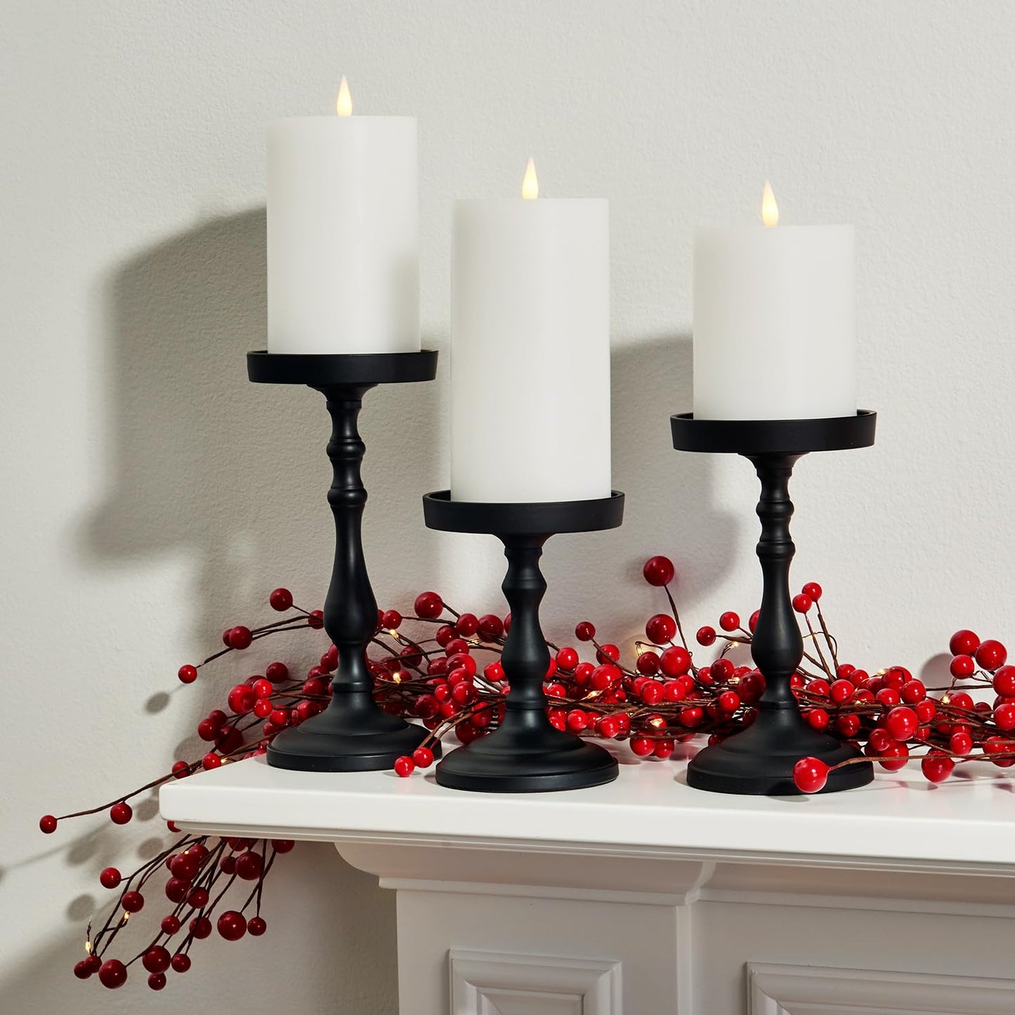 LampLust Realistic Flameless Pillar Candles with Remote - Set of 3, Batteries Included, Real White Wax, 3D Flickering LED Flame, 3 Inch Diameter Pillar Candles for Wedding and Farmhouse Home Décor