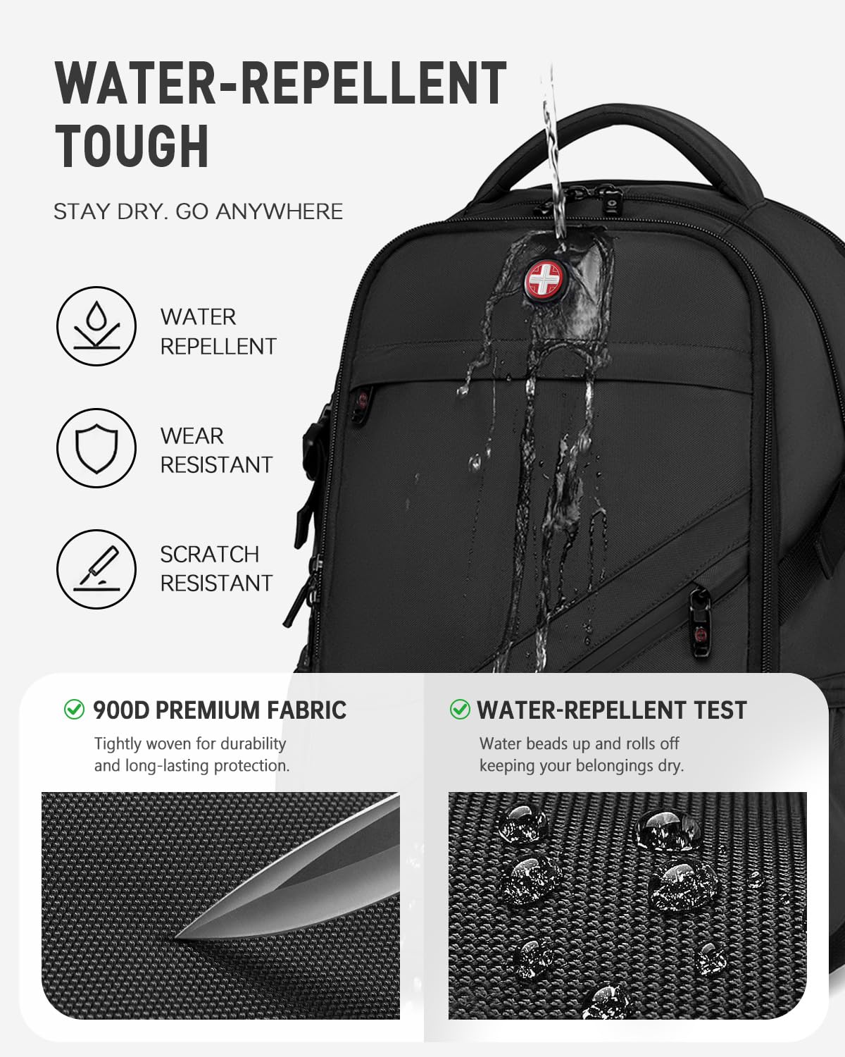 CROSSGEAR 17.3 inch Laptop Backpack for Men Women with Anti-Theft Lock, 30L Backpack for Travel with USB Charging Port, Water-Resistant Business Computer Backpack for Men Work College,Black
