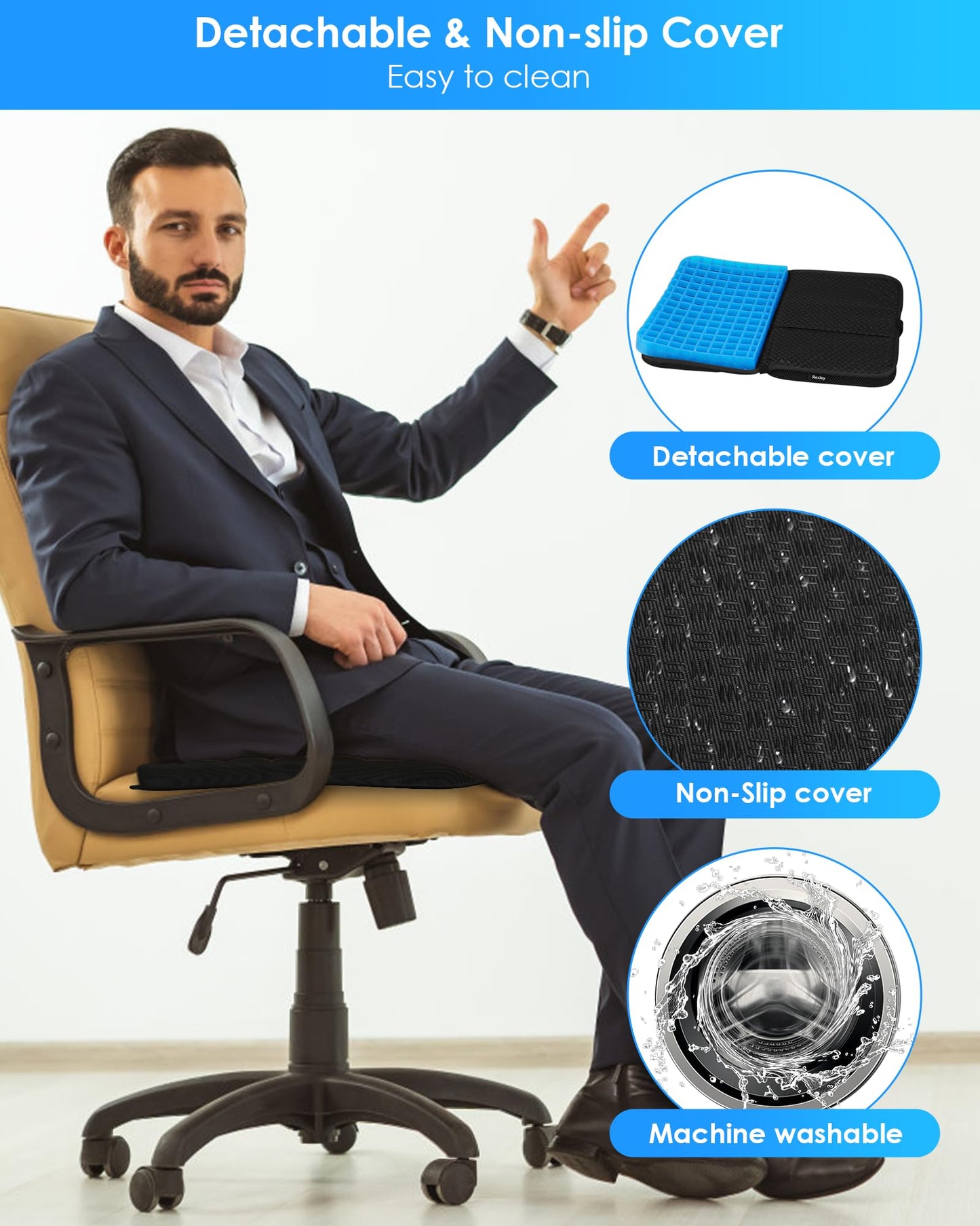 Rexley Gel Travel Seat Cushion, Portable Airplane Seat Cushion, 16.5" x 12" Large Size Foldable for Airplane Seats, Office Chair, Camping, Bleachers, Flights, Commute