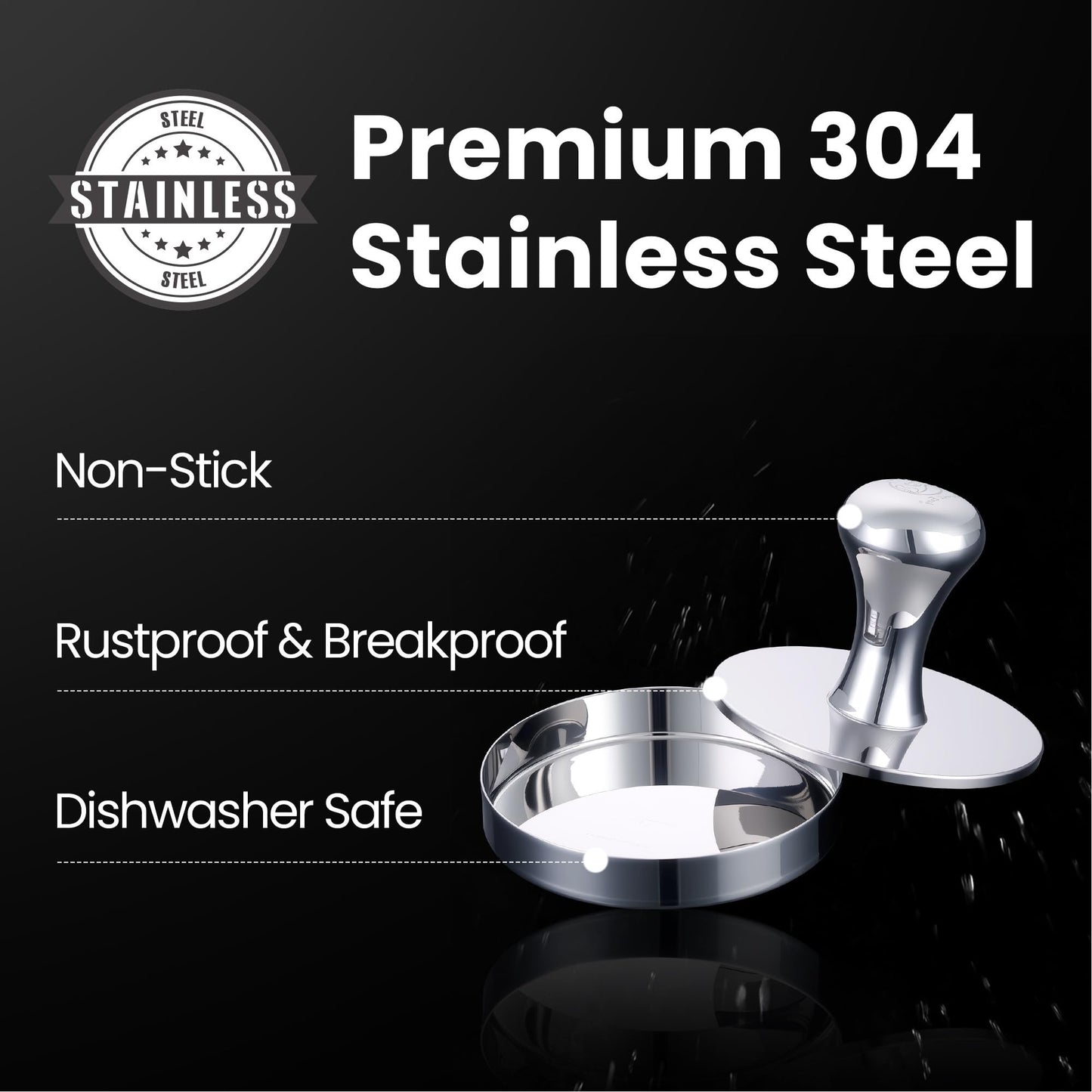 2-in-1 Hamburger Press Patty Maker & Smash Burger Press, Heavy Duty Premium Stainless Steel, Easy-Clean Design, Hamburger Press with Patty Liner, Mirror Polished Burger Mold, Dishwasher Safe