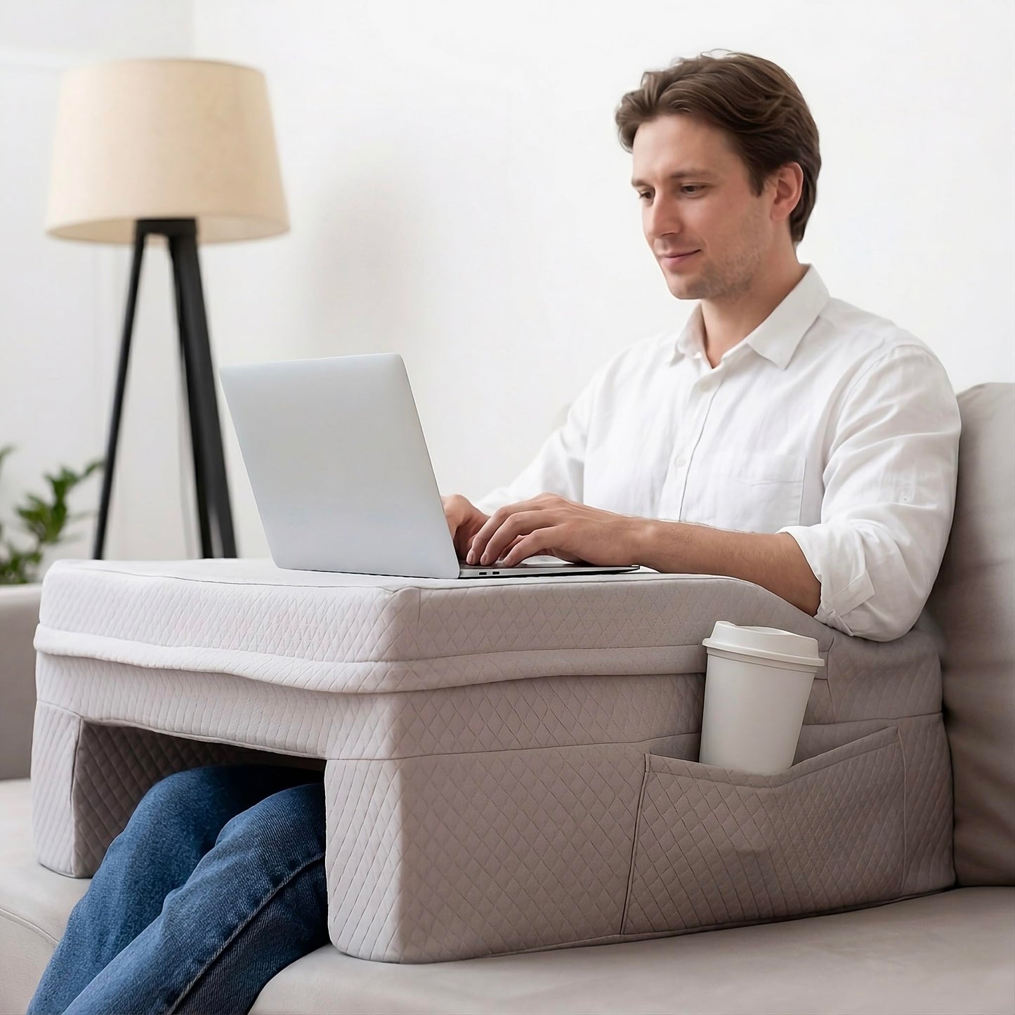 SafeSprings Laptop Pillow for Bed & Couch – 24" Lap Desk with High Density Foam, 16" Leg Spacing, Arm Rests, Side Pockets, 2 Washable Covers | Gaming, Reading, Steam Deck, Switch