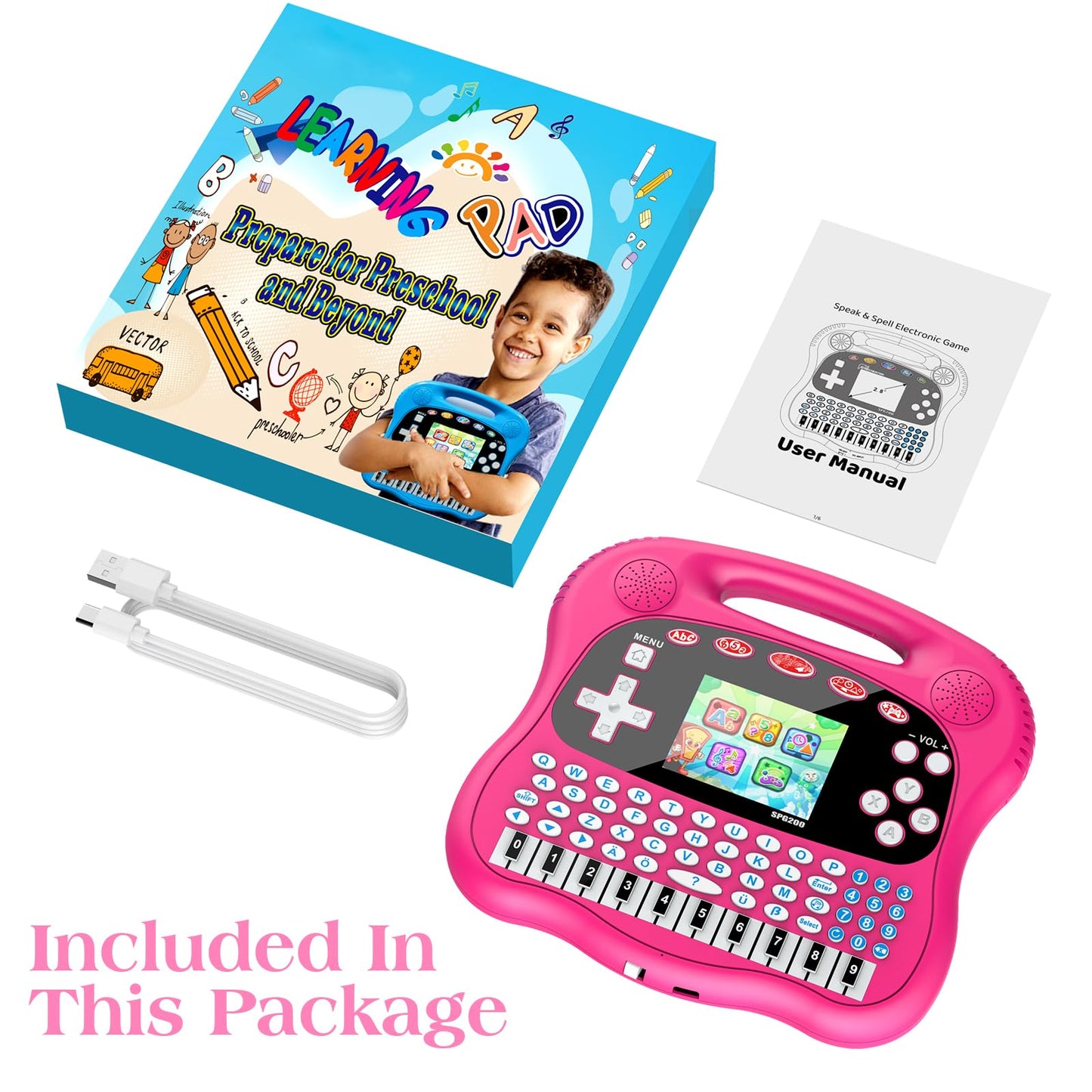 Interactive Early Learning Tablet - Educational Toys for Ages 2+ - Abc, Words, Shapes, Numbers, Games, Music - Encourages Freestanding Play - Electronic Toy Gift (Pink)