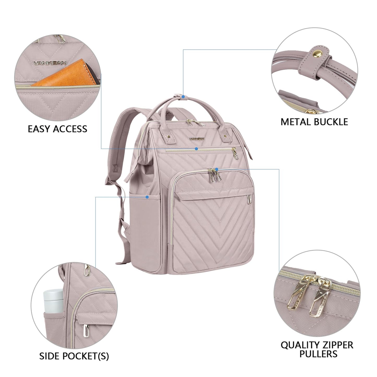 VANKEAN 17 Inch Laptop Backpack for Women Fashion Computer Work Bag, Large Capacity Waterproof Backpack, College Daypack Business Travel Backpack, Light Dusty Pink