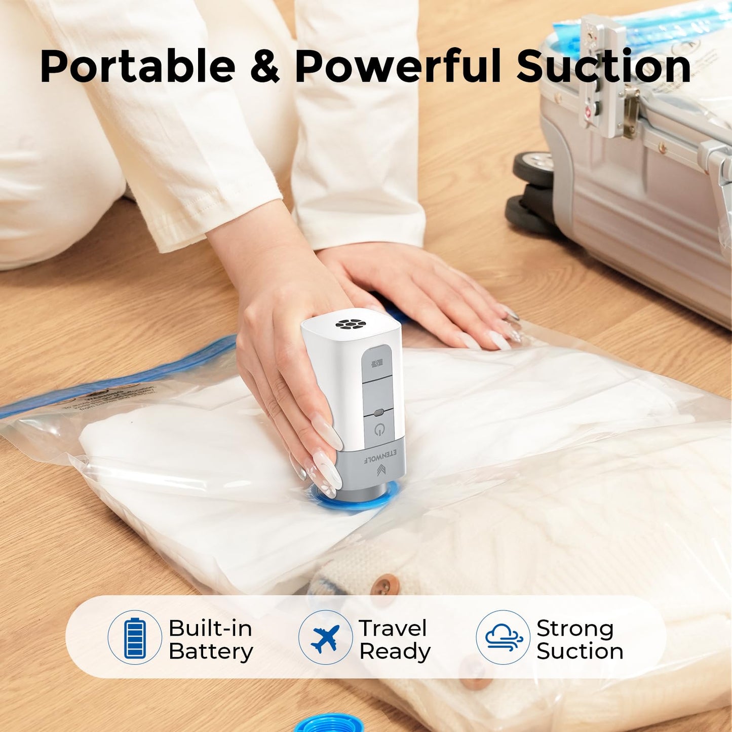 ETENWOLF Vacuum Storage Bags for Travel with Rechargeable Wireless Pump, Vacuum Seal Bags for Clothes and Travel, Space Saver Bags in Carry-On Sizes, Perfect for Luggage and Suitcases, 24 Combo