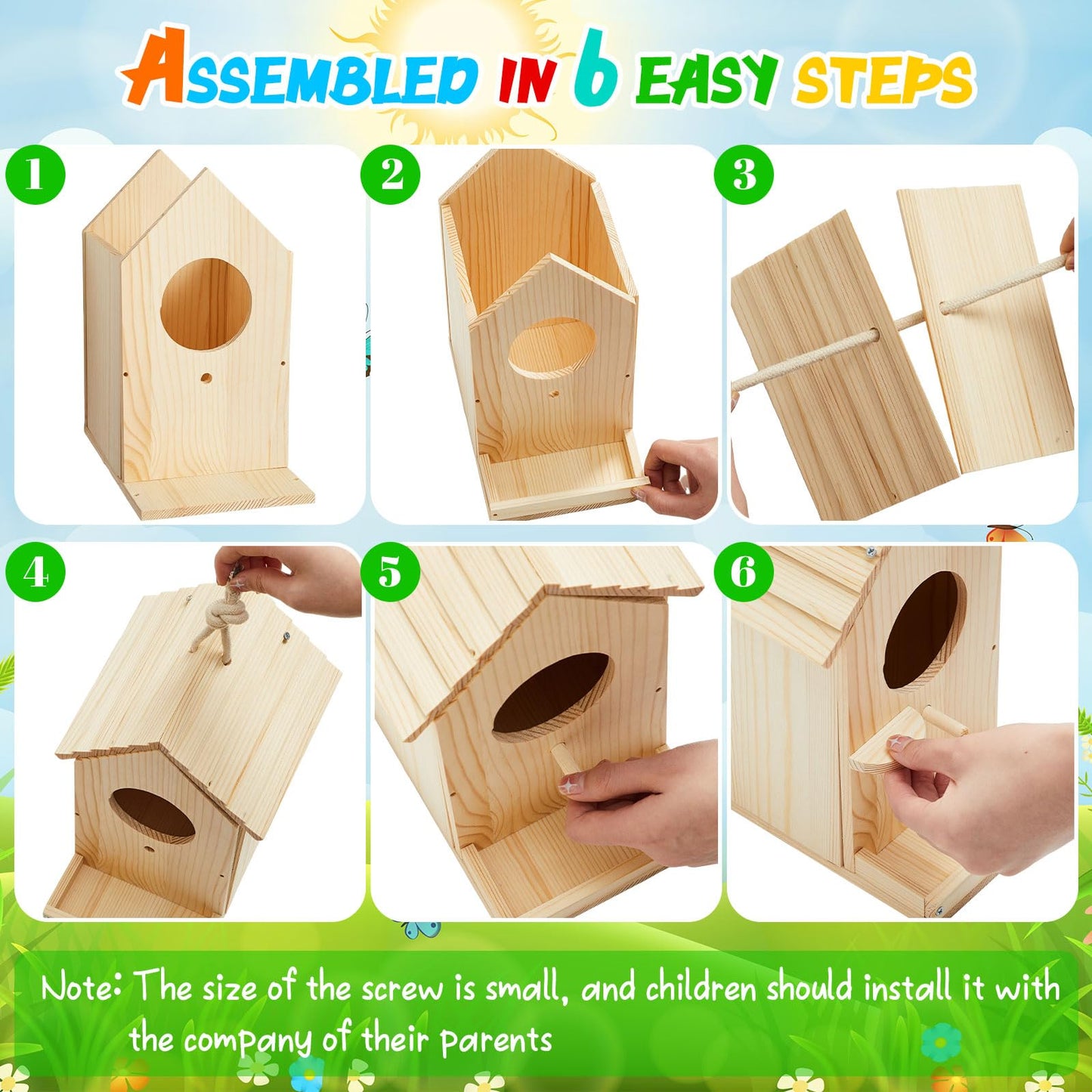 Liliful 6 Pack Birdhouse Kit DIY Wooden Bird House with Paint and Paintbrushes Arts and Crafts Painting Kits for Boys Girls Adults Build Paint Classroom Birthday Indoor Outdoor Craft