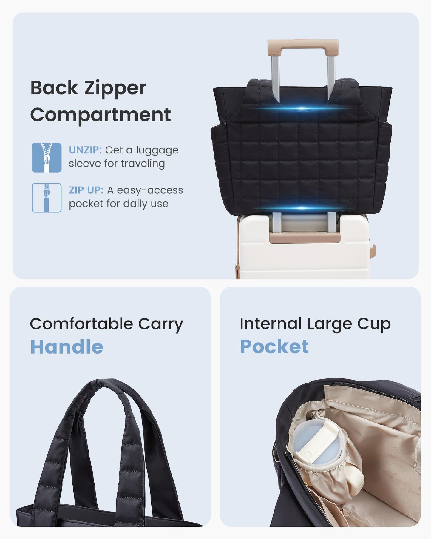LOVEVOOK Tote Bag for Women, Lightweight Puffer Tote Bag with Compartments Quilted Shoulder Bag for Travel Work Teacher Nurse