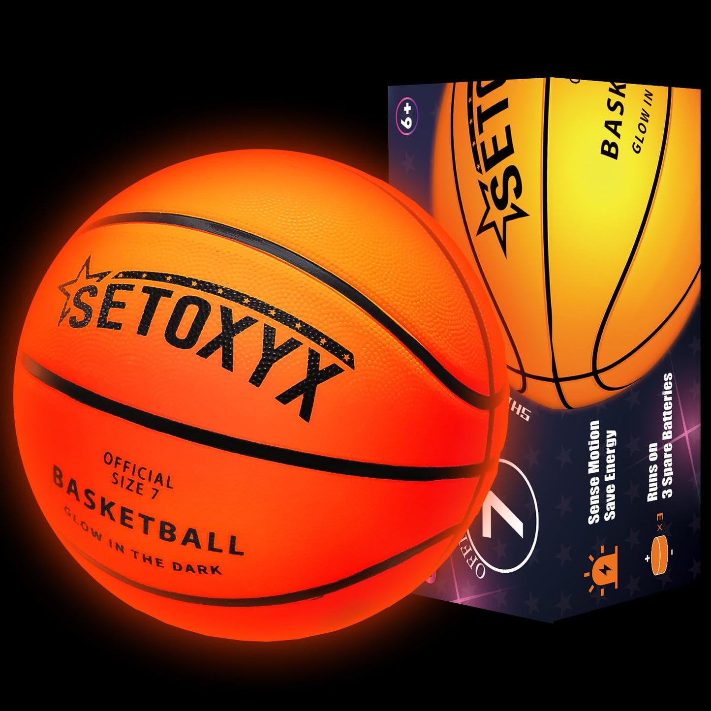 SETOXYX Glow in The Dark Basketball, Light Up Basketball for Teen Boy, Official Size 7 with 6 Spare Batteries, Gift for Boys & Girls 6-15+ Year Old, Outdoor Sports Toy Halloween