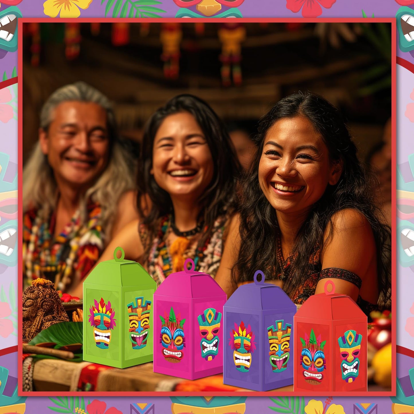 Simgoing 24 Sets Tiki Crafts with LED Candle Light Hawaii Party Decors Tiki Tissue Paper Crafts Kits DIY Your Own Tropical Totem Box Lanterns Hanging for Home Summer Luau Themed Art Party Decorations