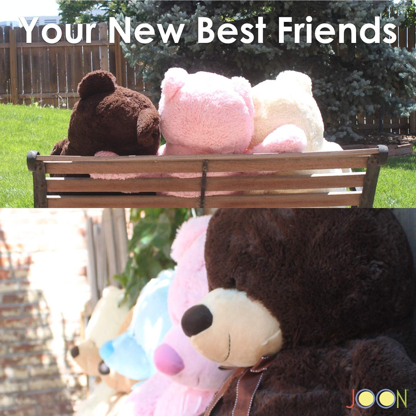 JOON Huge Teddy Bear - 38 Inches, Tan, Fluffy Faux Fur, Ribbon & Bow Signature Footprints- Huggable & Lovable Joy - Ideal Gift for Baby Showers, Loved Ones – Perfect Large Cuddly Plush Toy Companion
