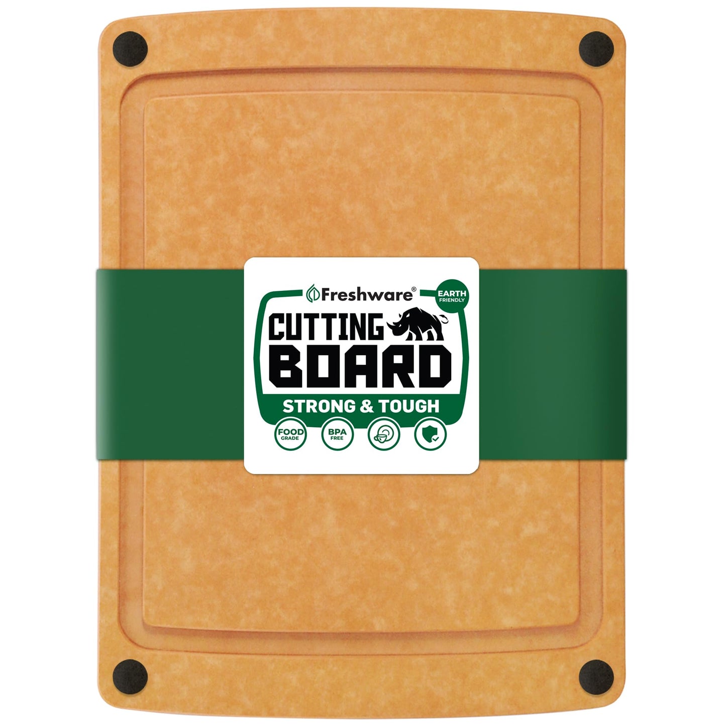 Freshware Wood Cutting Board for Kitchen, Juice Groove, Non-Slip Silicone Feet, Dishwasher Safe, 2X Large, 20" x 14", Natural