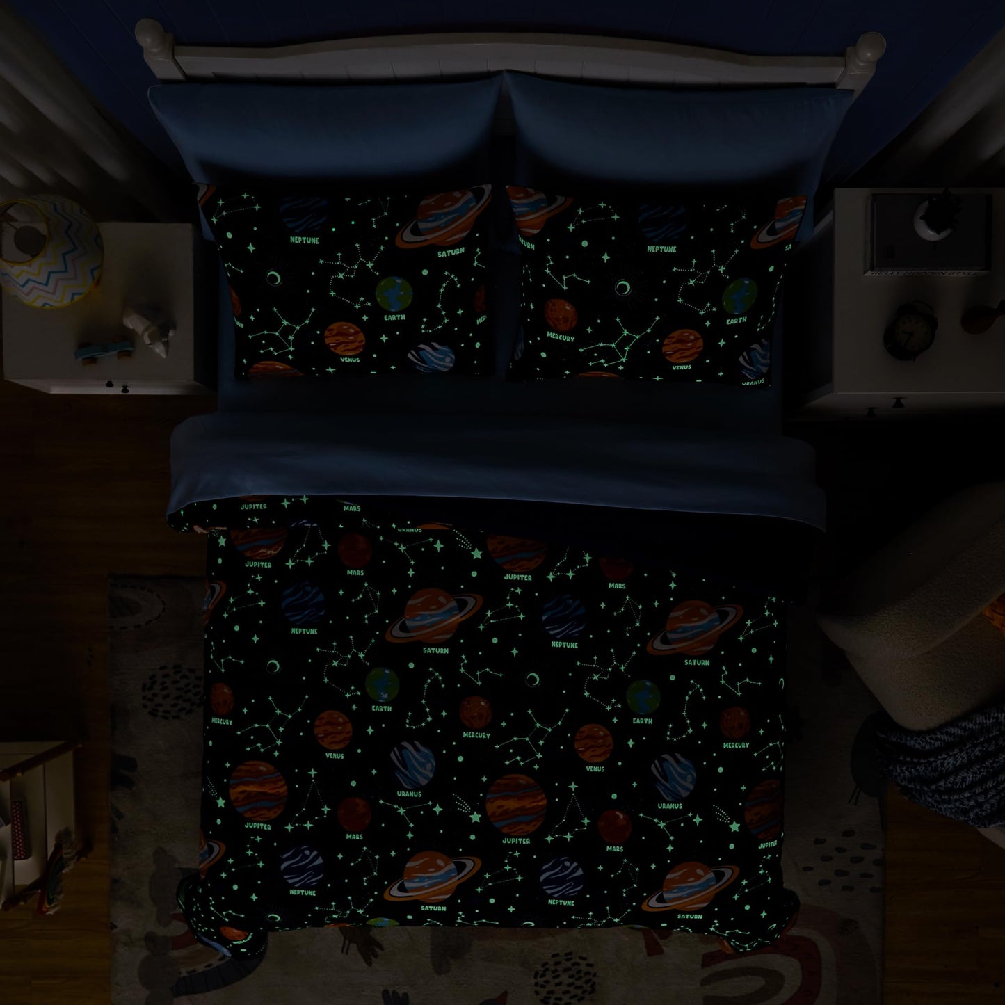 Twin Kids Comforter Set - 5 Pieces Twin Bedding Sets for Boys Girls Teen, Glow in The Dark Space Bed in A Bag with Sheets