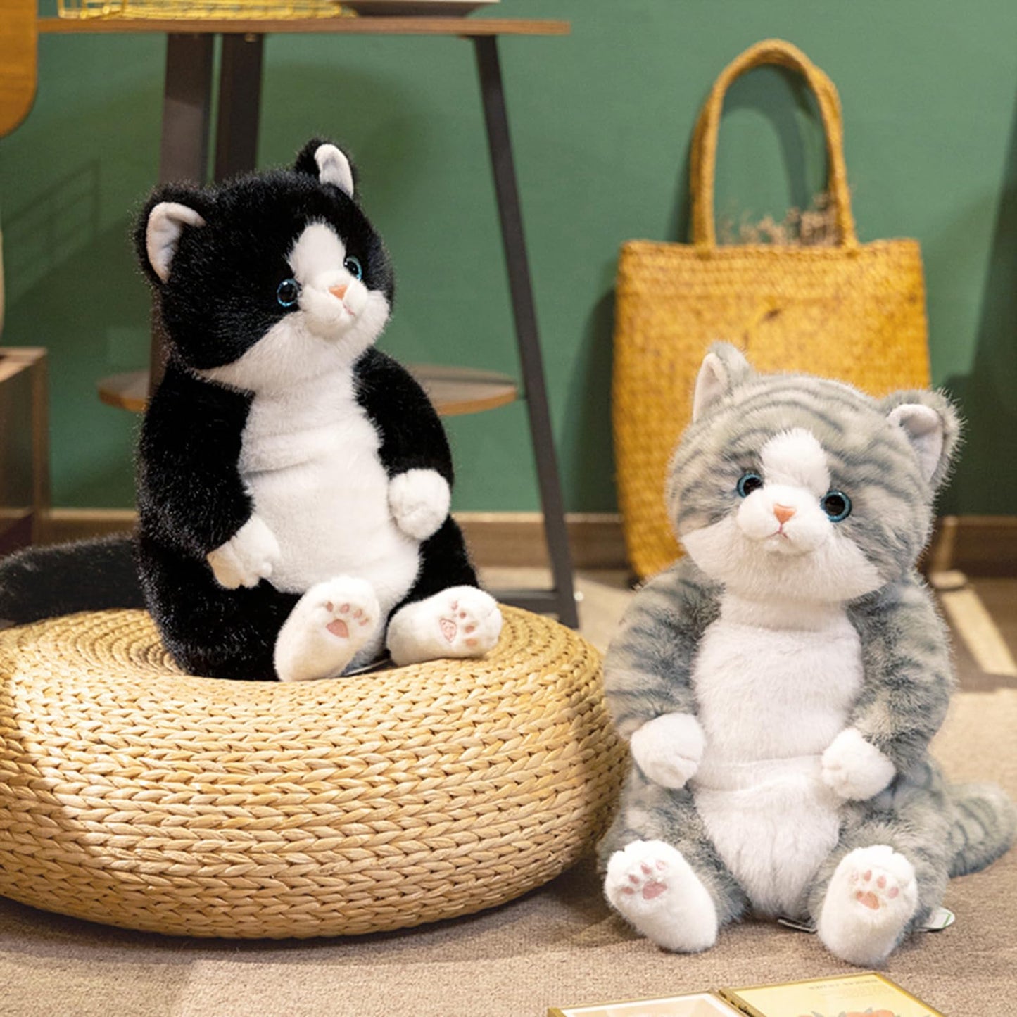 PEACH CAT Cat Stuffed Animal 14" Cute Kitten Plushies Soft Plush Toys Gifts for Kids Black